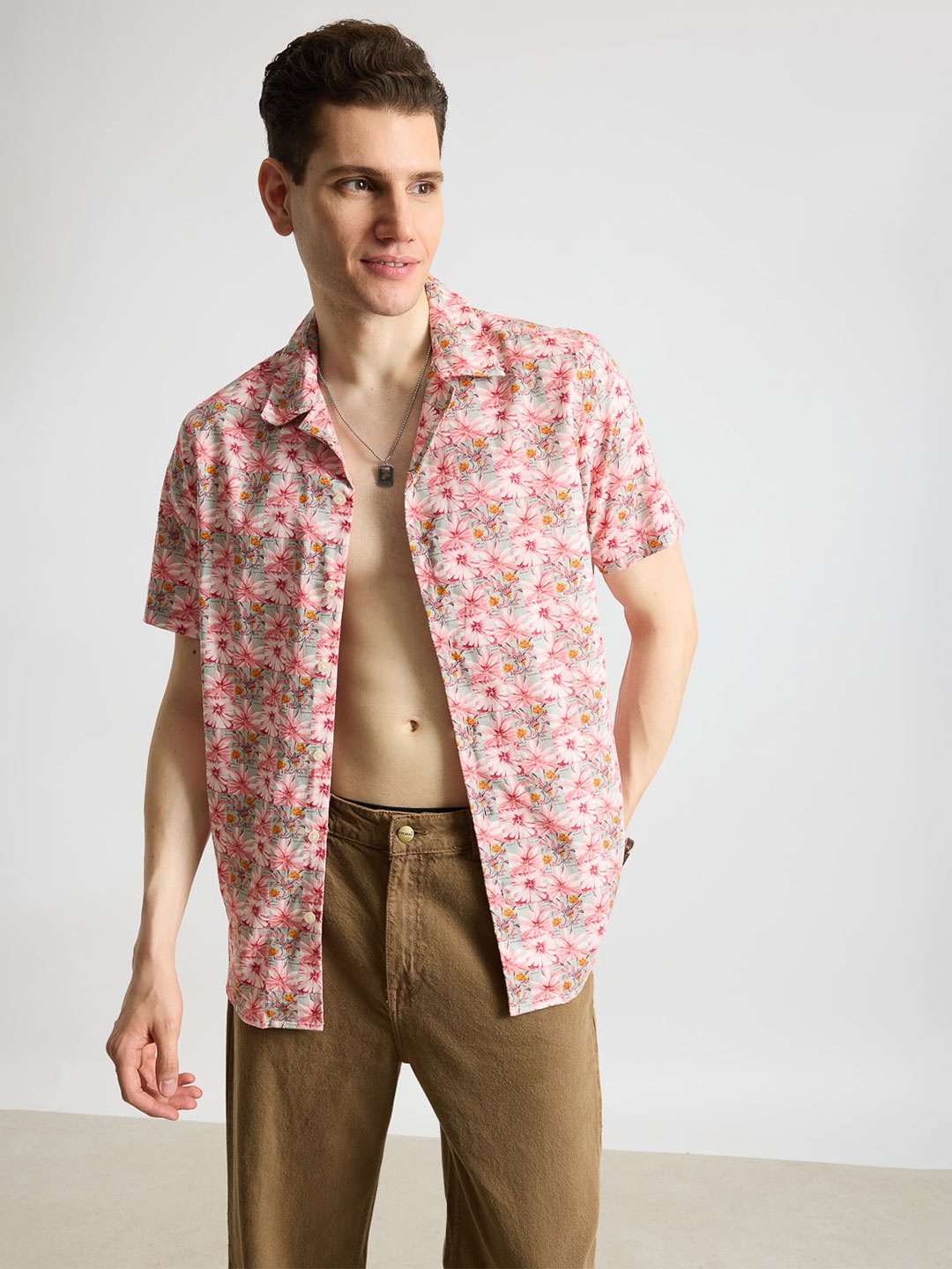 

FREAKINS Floral Opaque Printed Casual Shirt, Pink