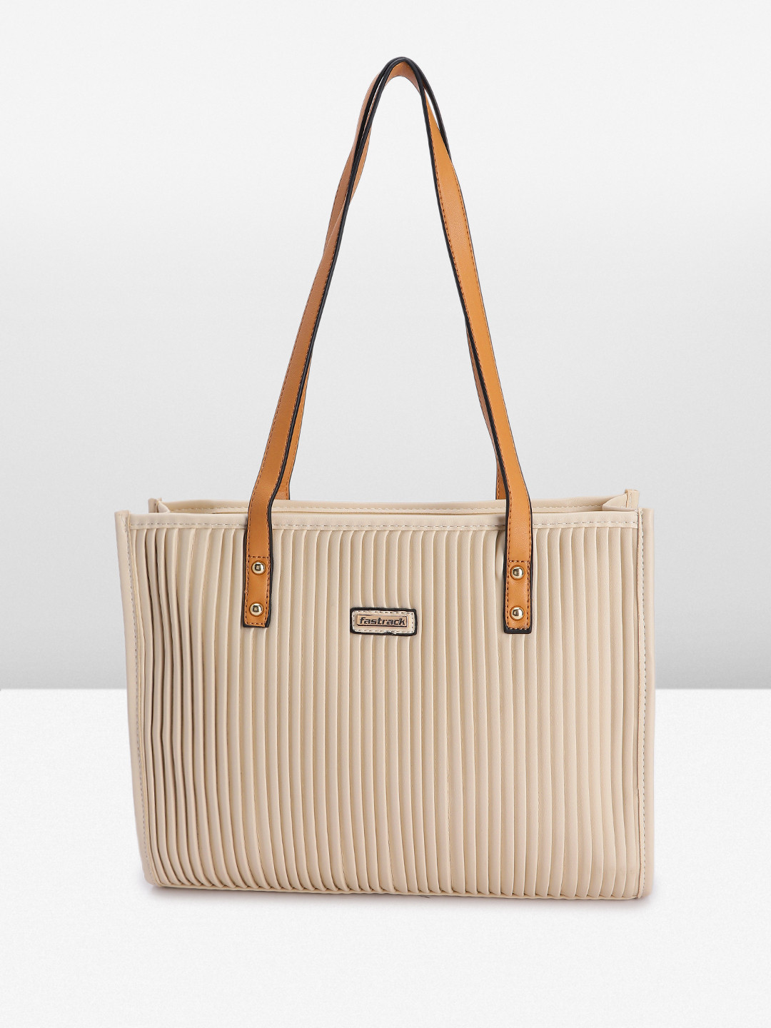 

Fastrack Women Self Striped Large Tote Bag with Multiple Pockets, Beige