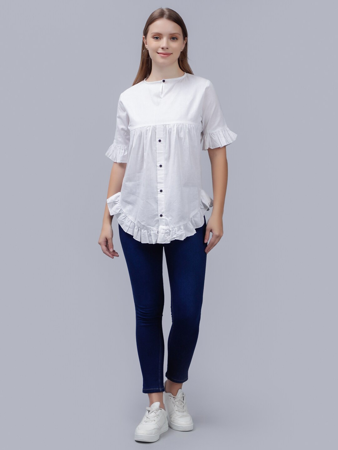 

ENTELLUS Bell Sleeves Cotton Top, White