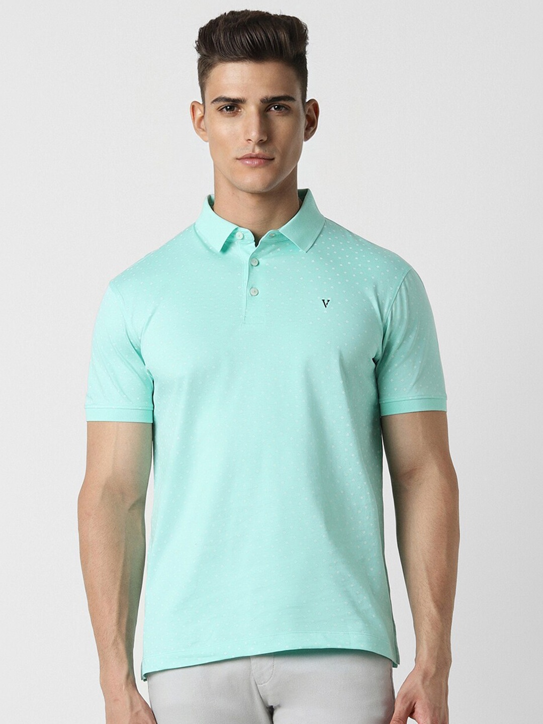 

Van Heusen Sport Geometric Printed Polo Collar Pure Cotton T-shirt, Green