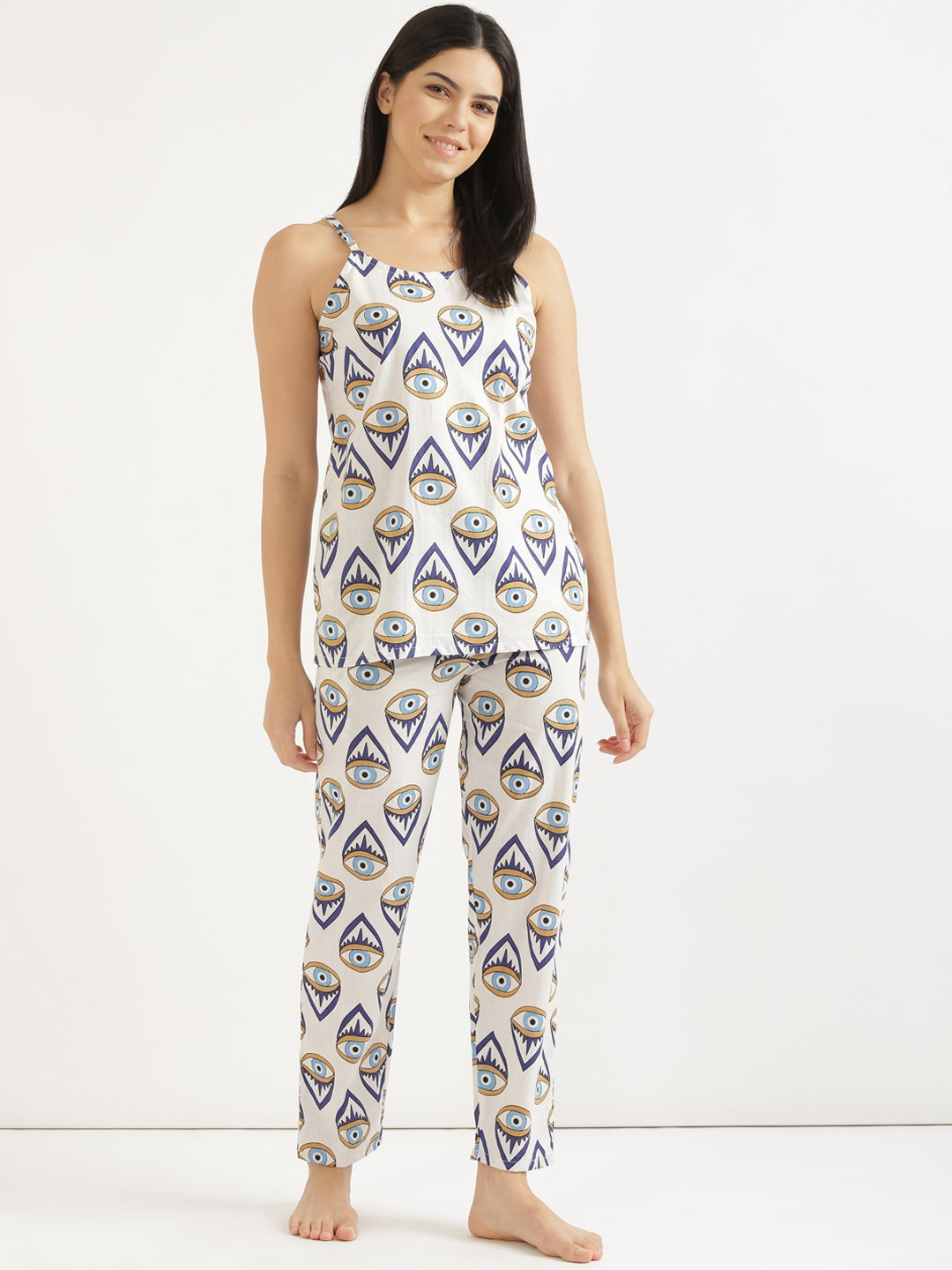 

SHOOLIN Graphic Printed Pure Cotton Top & Pyjama, White