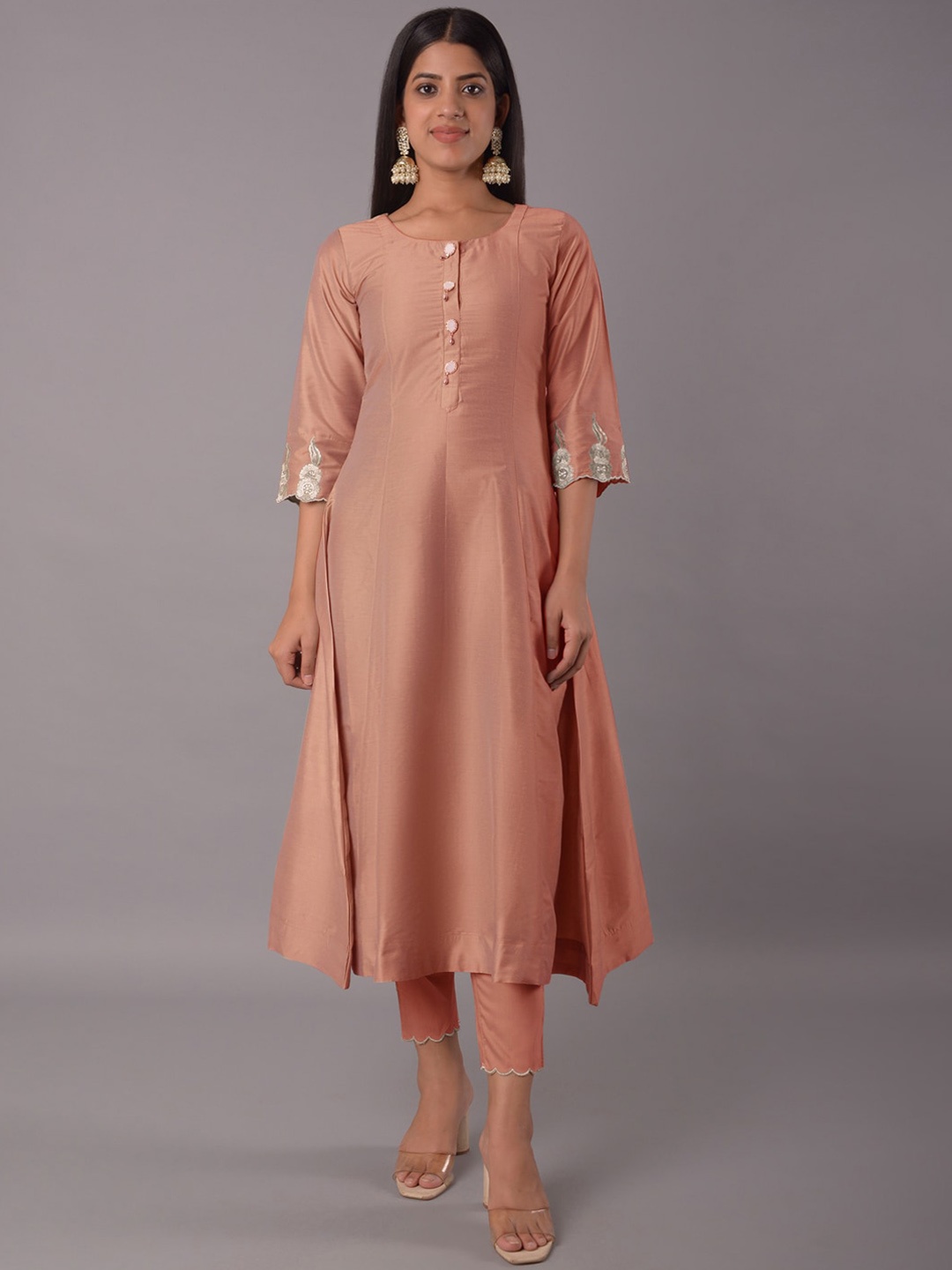 

Utsav Fashion Embroidered Cotton Silk Pakistani Suit, Peach