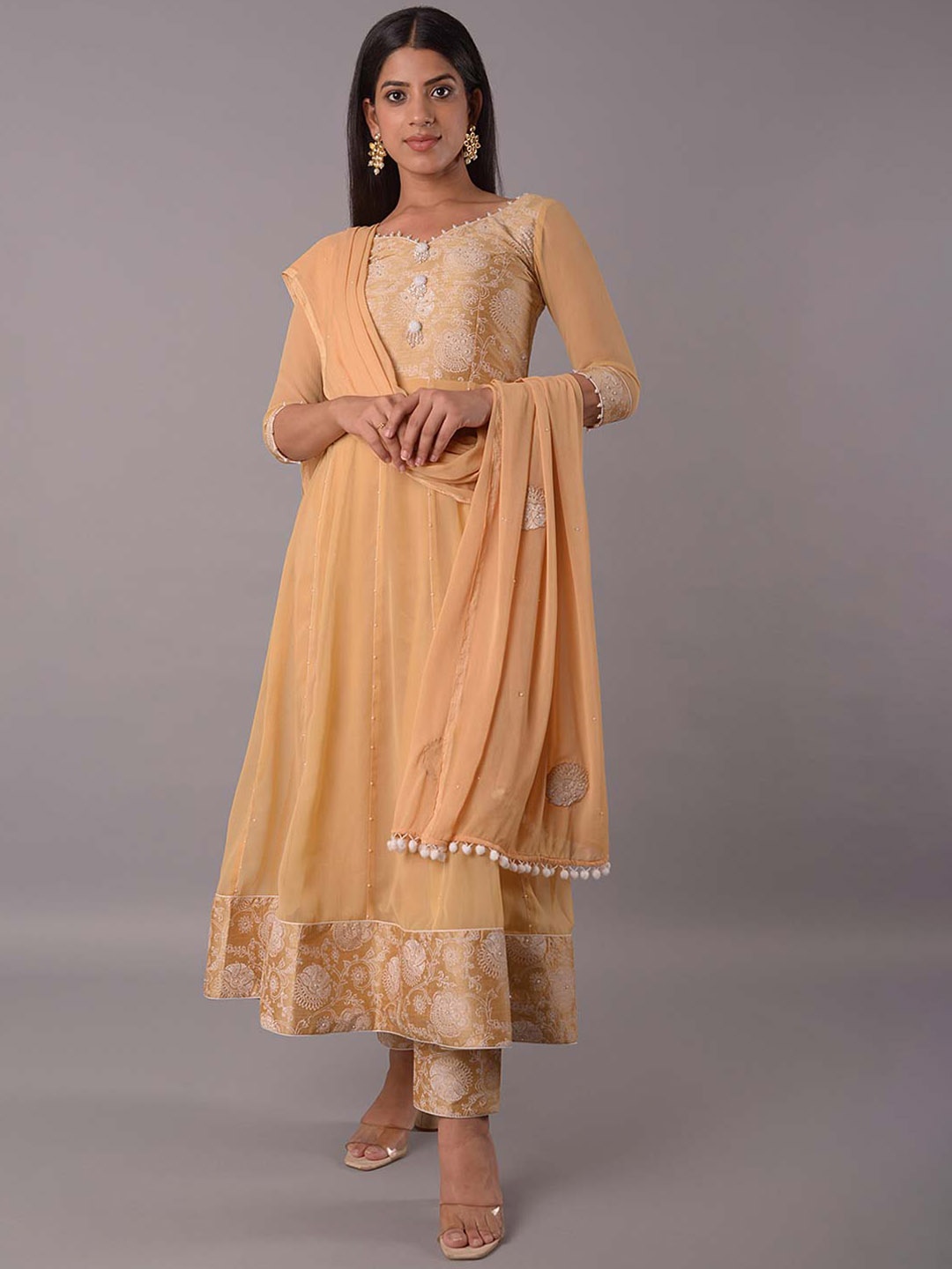 

Utsav Fashion Floral Printed Empire Kurta with Trouser & Dupatta, Beige