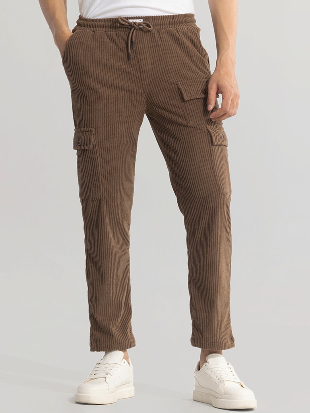 

Snitch Men Brown Striped Classic Cargos