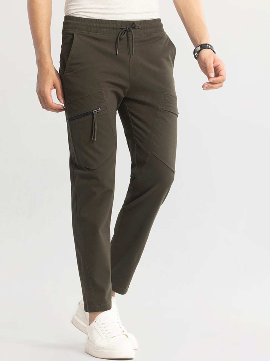 

Snitch Men Smart Slim Fit Cargos Trouser, Olive