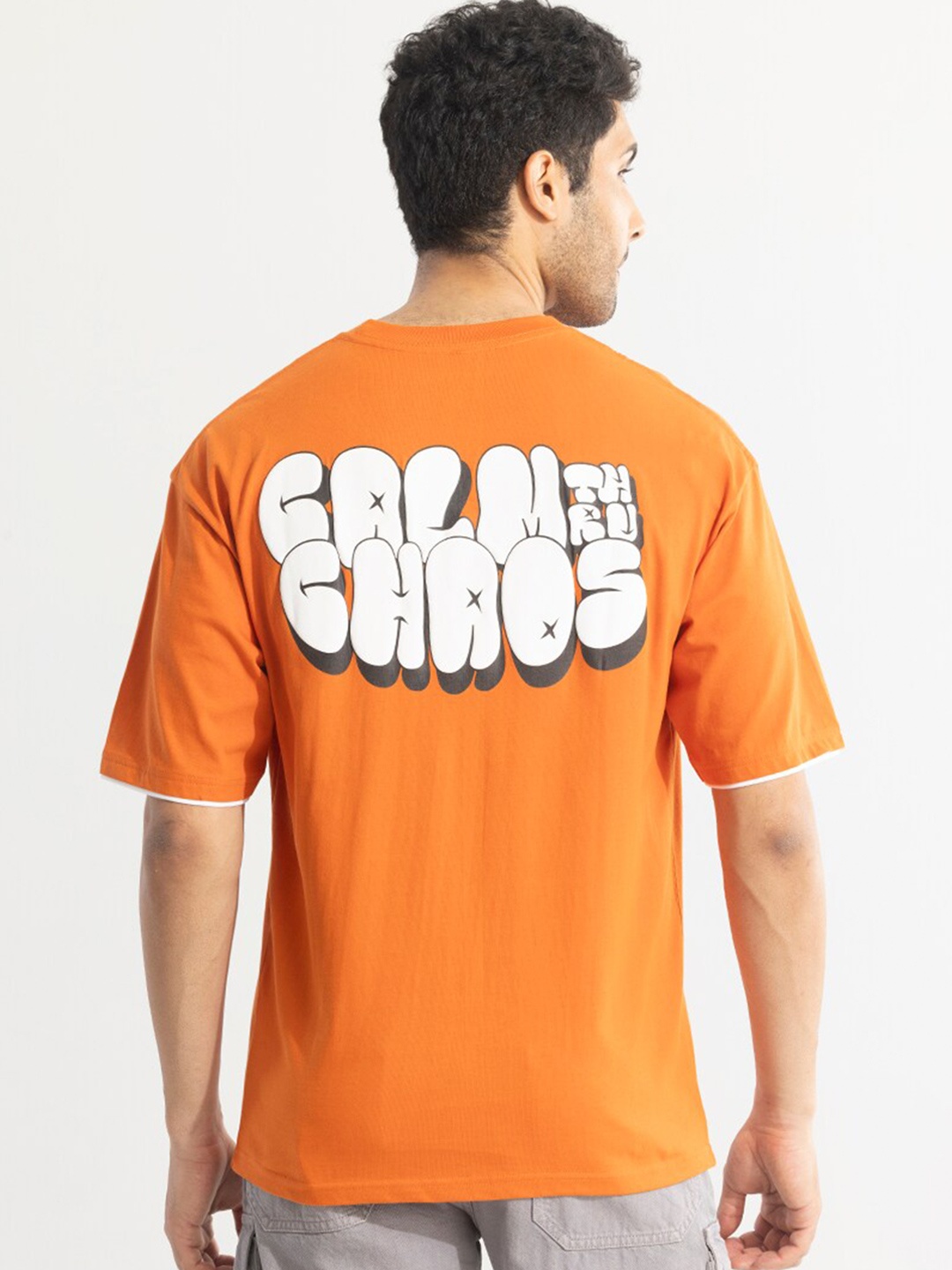 

Snitch Orange Typography Printed Drop-Shoulder Sleeves Pure Cotton T-shirt