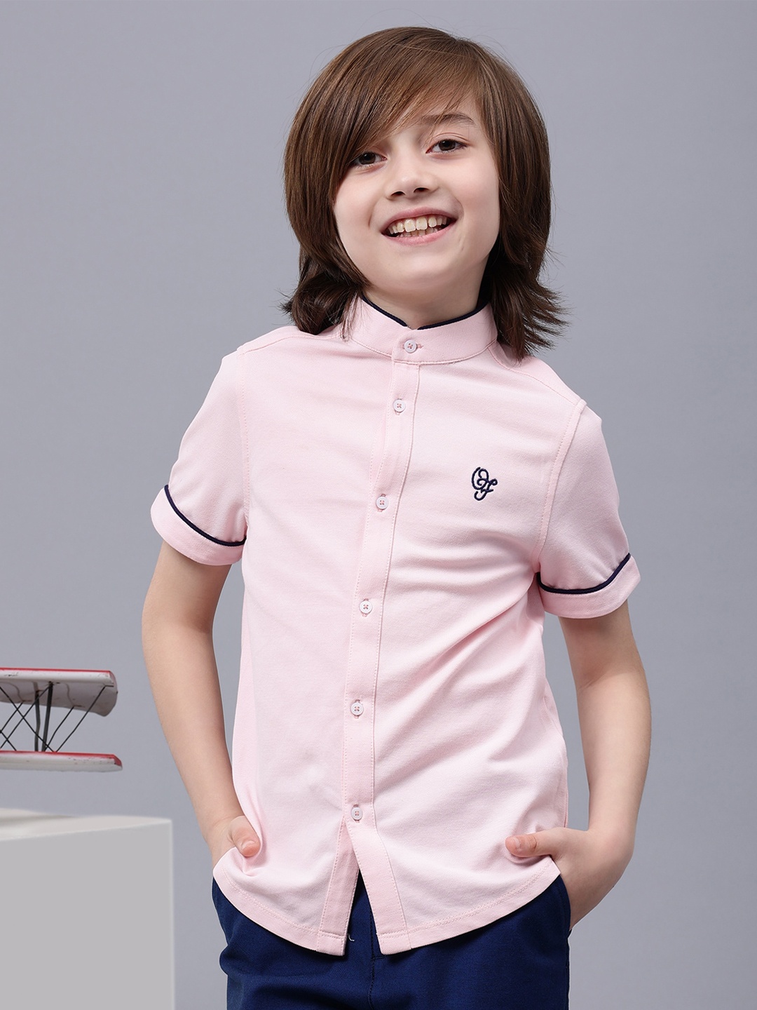 

One Friday Boys Comfort Club Collar Opaque Cotton Casual Shirt, Pink