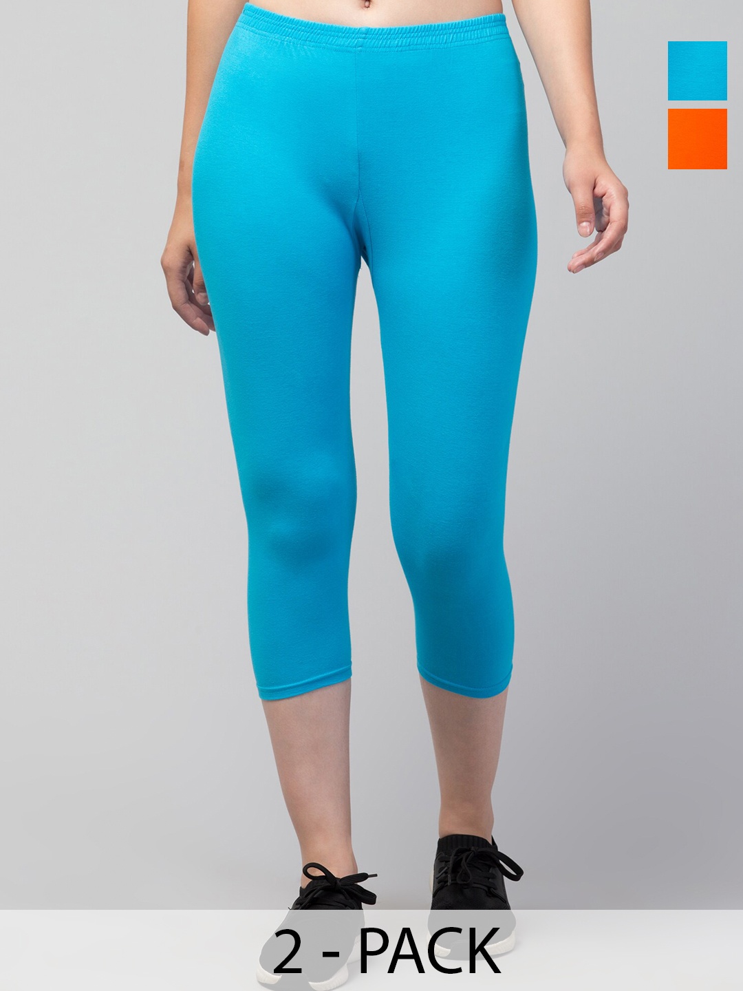 

A-Okay Women Pack Of 2 Mid-Rise Skinny Fit Capris, Blue
