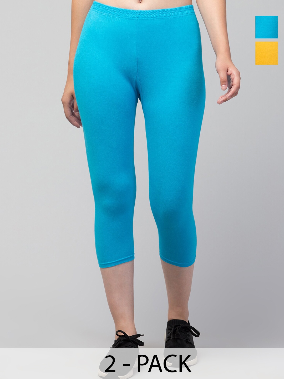 

A-Okay Women Pack Of 2 Skinny Fit Capris, Blue