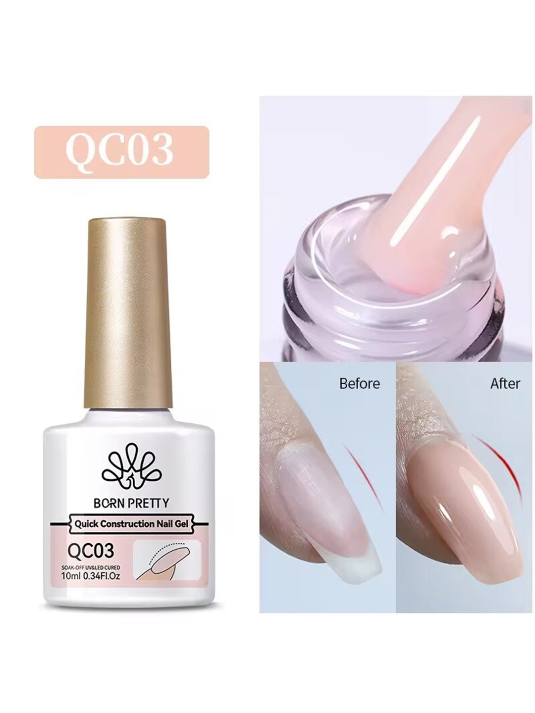 

BORN PRETTY Quick Construction Nail Extension Gel Nail Polish - 10ml - QC03, Nude