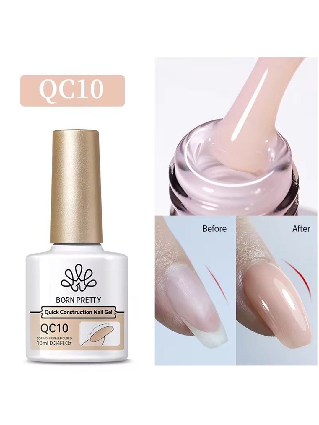 

BORN PRETTY Quick Construction Nail Extension Gel Nail Polish - 10ml - QC10, Nude