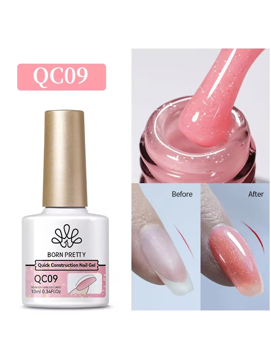 

BORN PRETTY Quick Construction Nail Extension Gel Nail Polish - 10ml - QC09, Pink