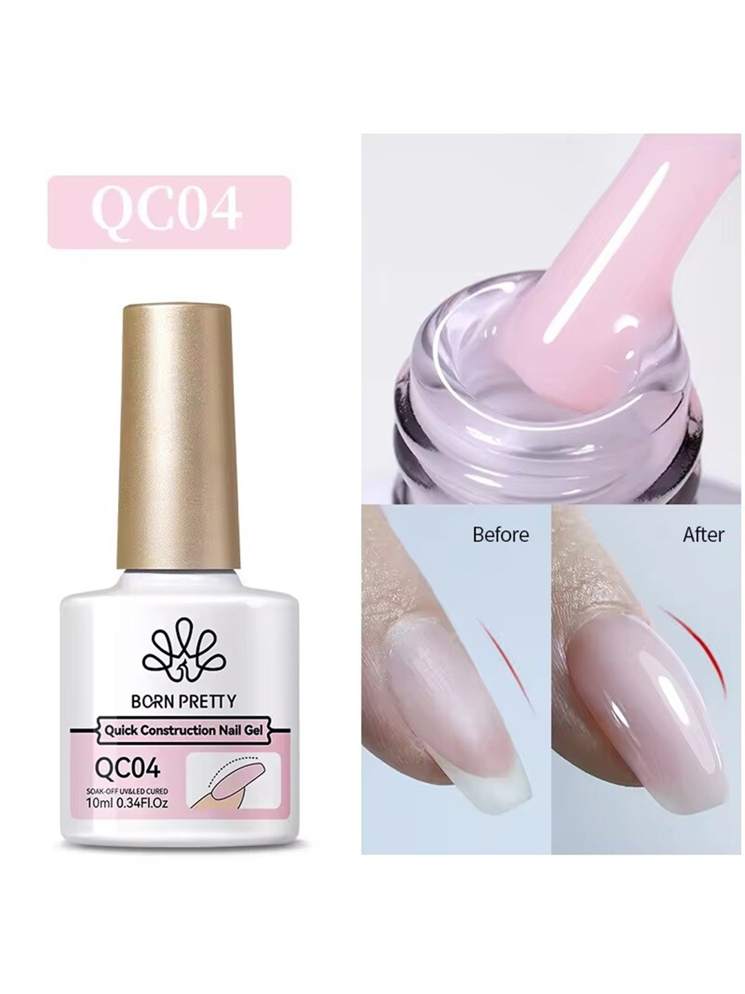 

BORN PRETTY Quick Construction Nail Extension Gel Nail Polish - 10ml - QC04, Pink