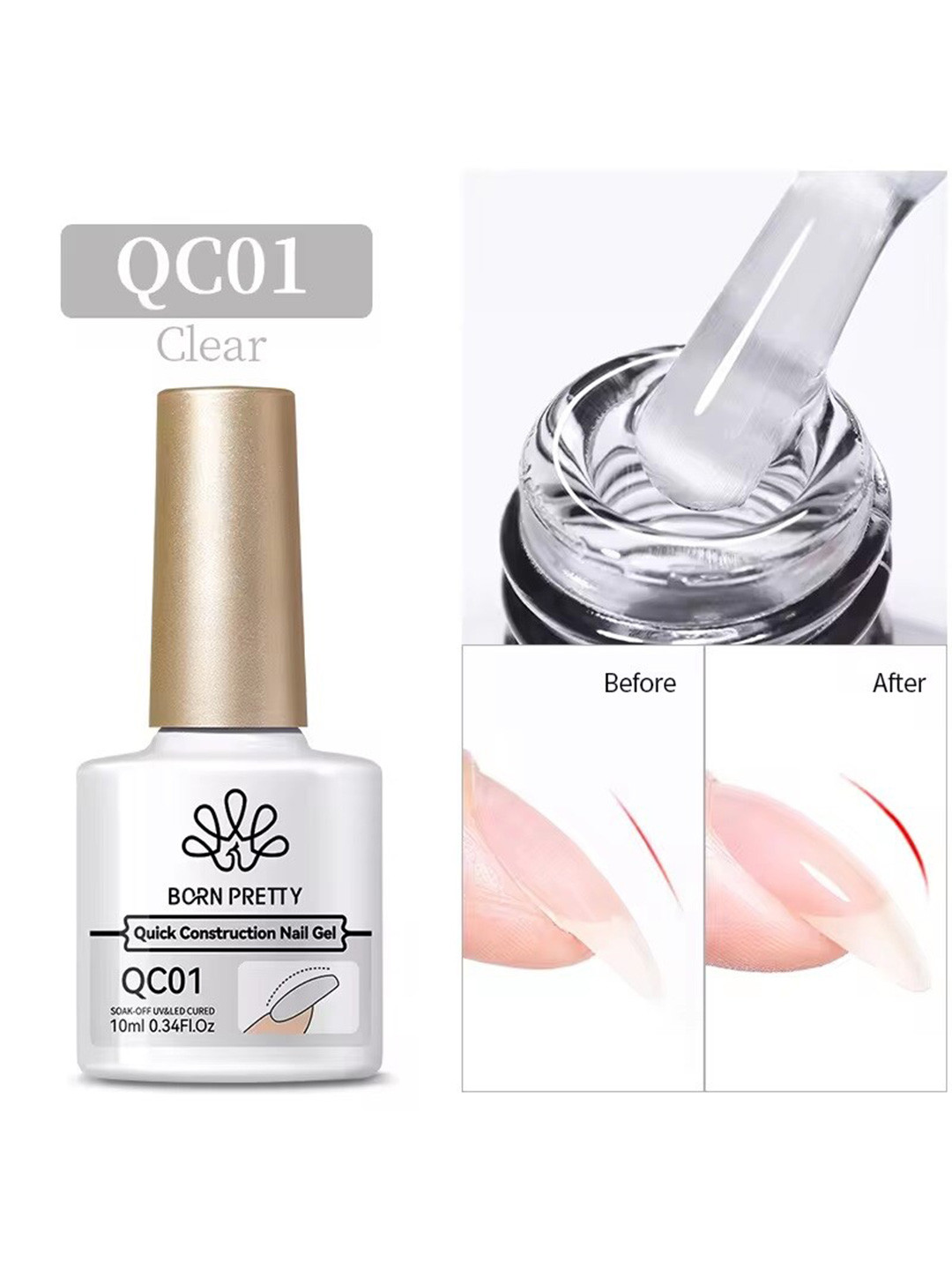 

BORN PRETTY Quick Construction Nail Extension Gel Nail Polish - 10ml - QC01, Transparent