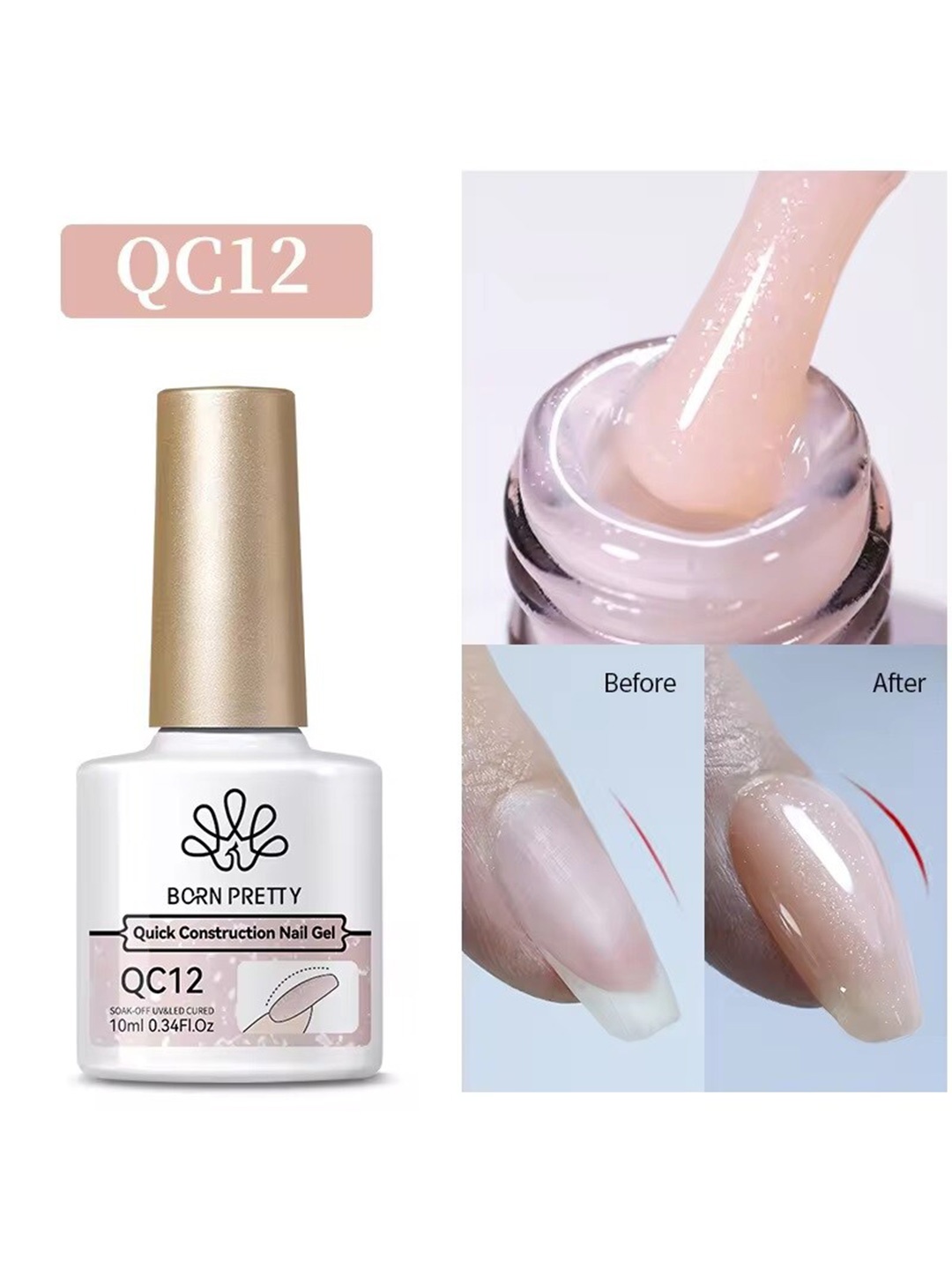 

BORN PRETTY Quick Construction Nail Extension Gel Nail Polish - 10ml - QC12, Nude