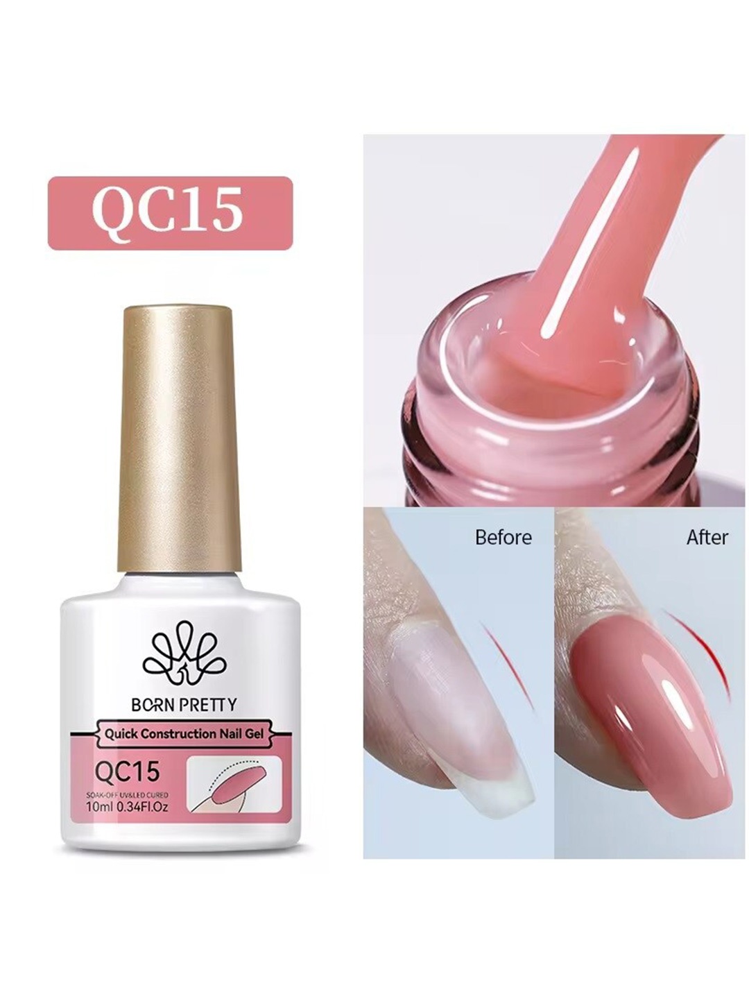 

BORN PRETTY Quick Construction Nail Extension Gel Nail Polish - 10ml - QC015, Pink