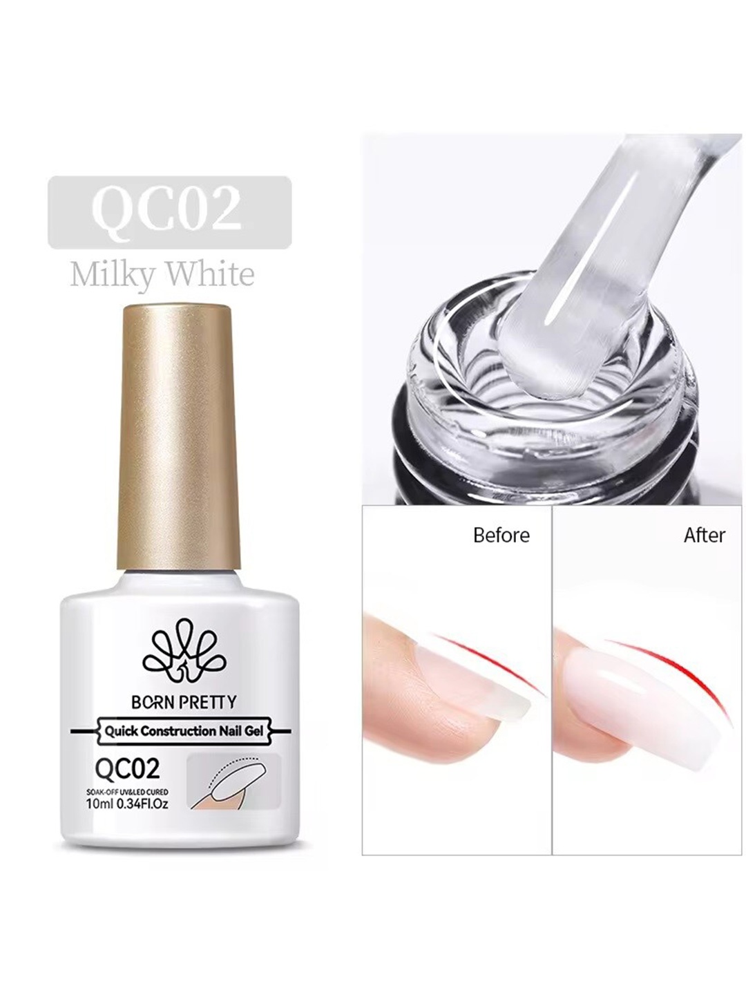 

BORN PRETTY Quick Construction Nail Extension Gel Nail Polish - 10ml - QC02, White