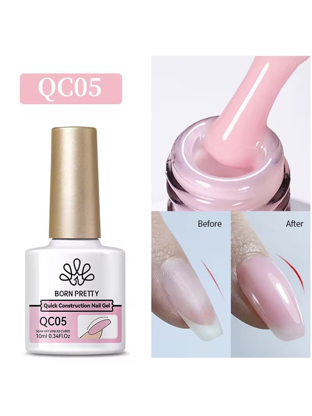 

BORN PRETTY Quick Construction Nail Extension Gel Nail Polish - 10ml - QC05, Pink