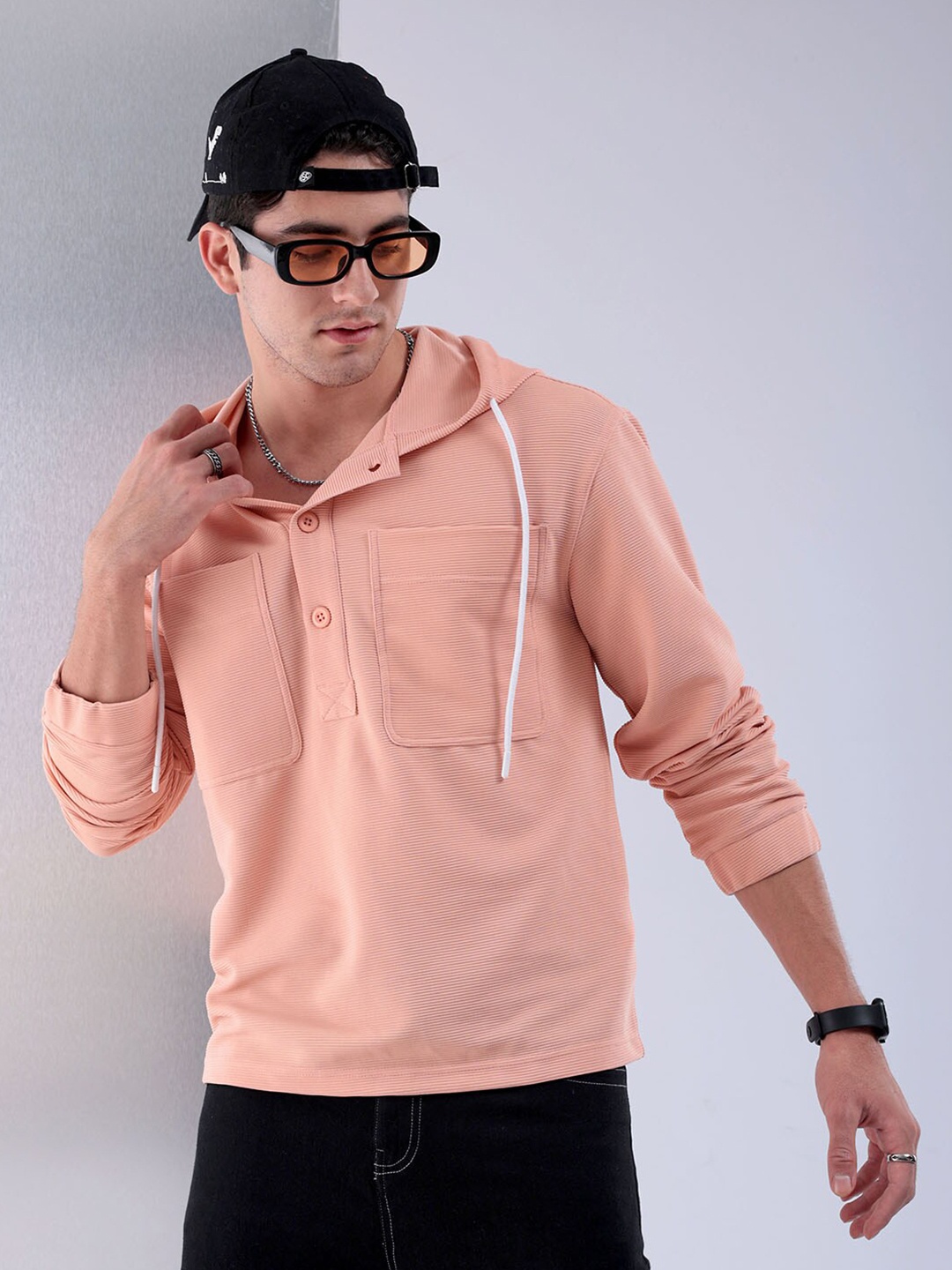 

The Indian Garage Co Regular Fit Hood Neck Long Sleeves Casual Shirt, Pink