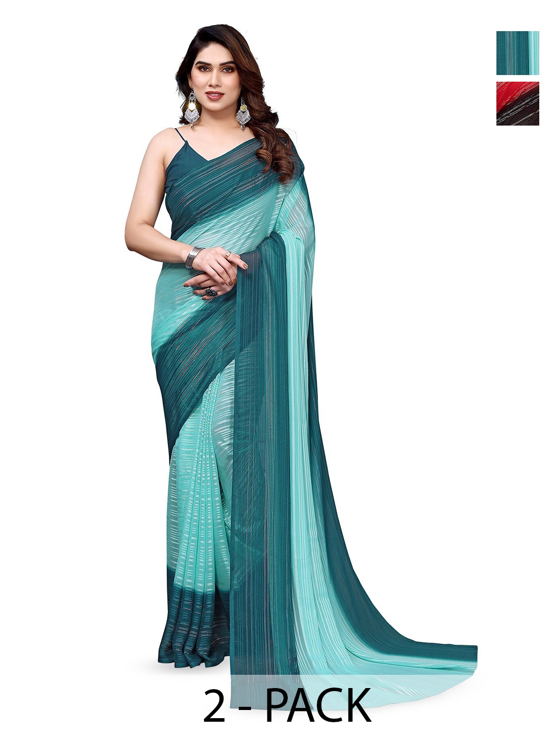 

ANAND SAREES Striped Satin Saree, Red