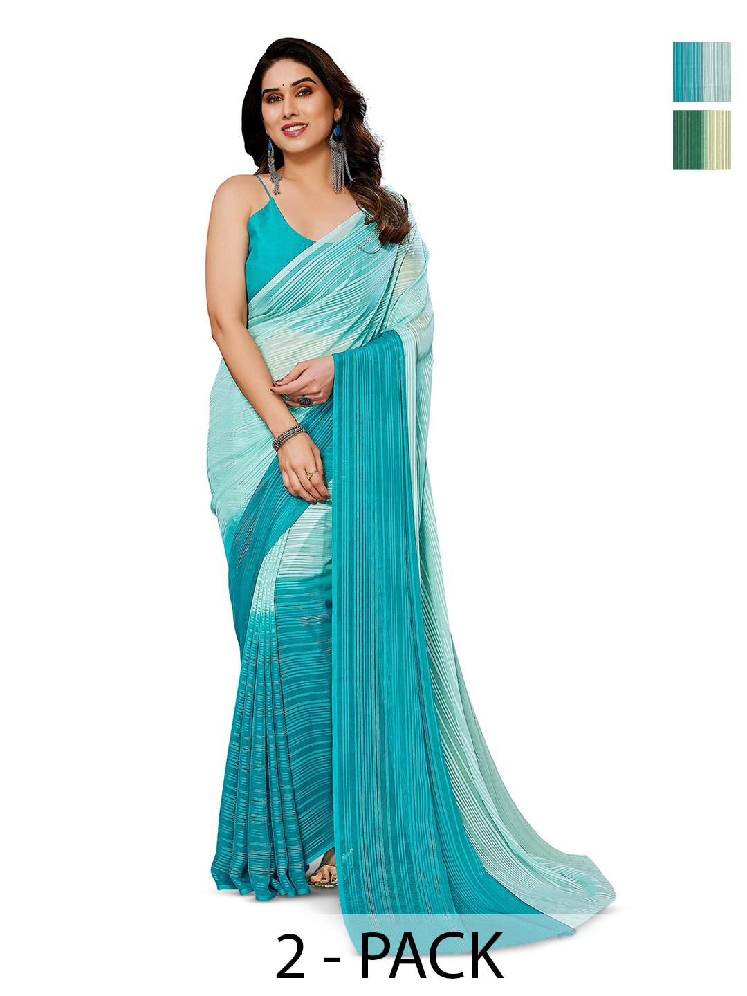 

ANAND SAREES Striped Satin Saree, Cream