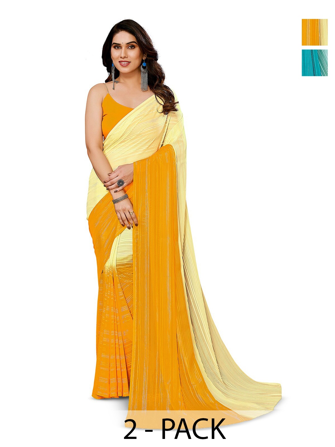 

ANAND SAREES Striped Satin Saree, Blue