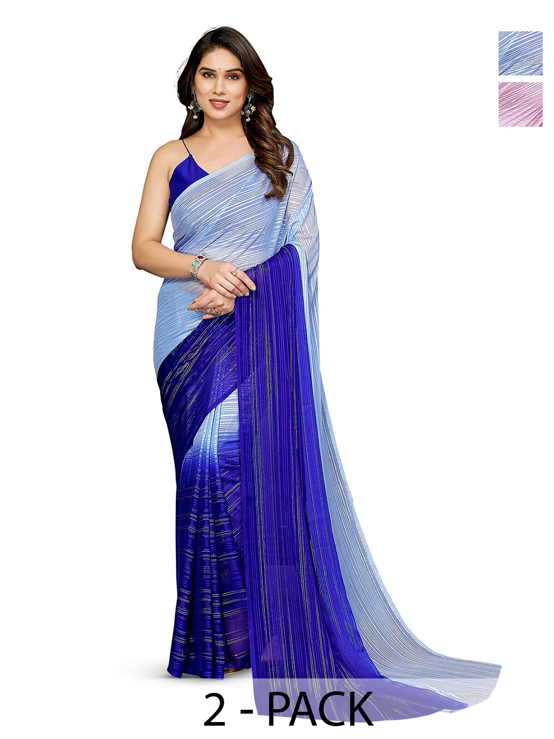 

ANAND SAREES Striped Satin Saree, Blue