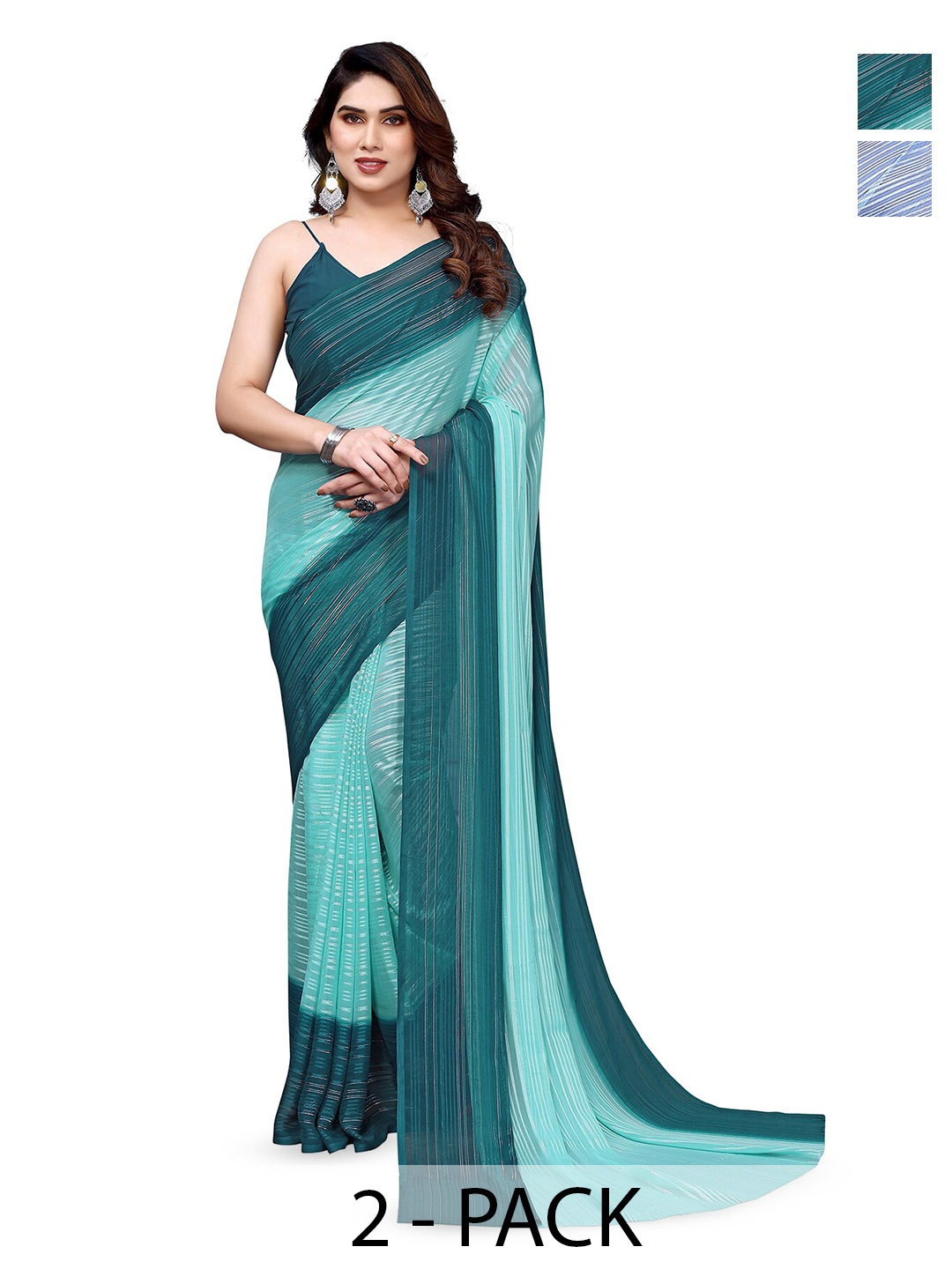 

ANAND SAREES Striped Satin Saree, Green