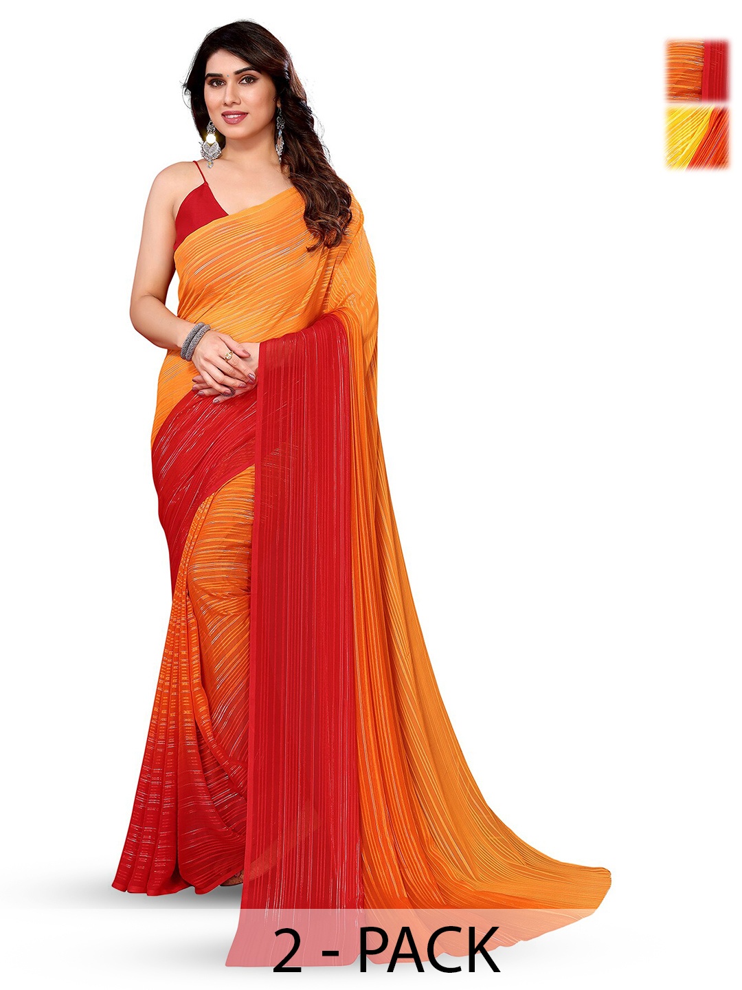 

ANAND SAREES Striped Satin Saree, Yellow