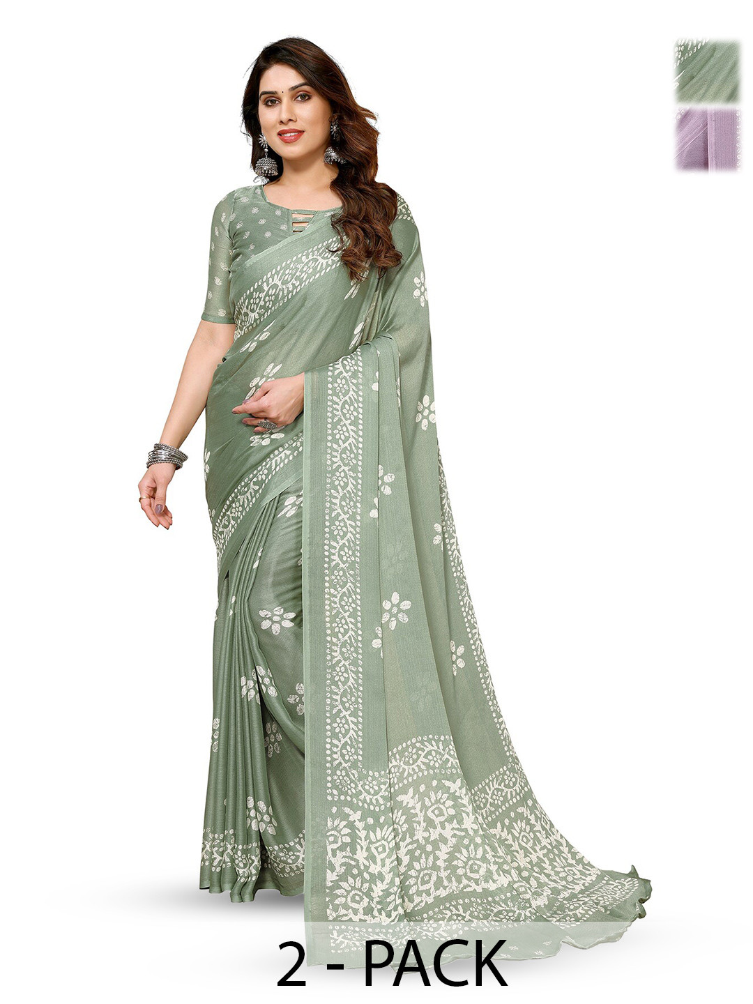 

ANAND SAREES Selection Of 2 Floral Printed Sarees, Purple