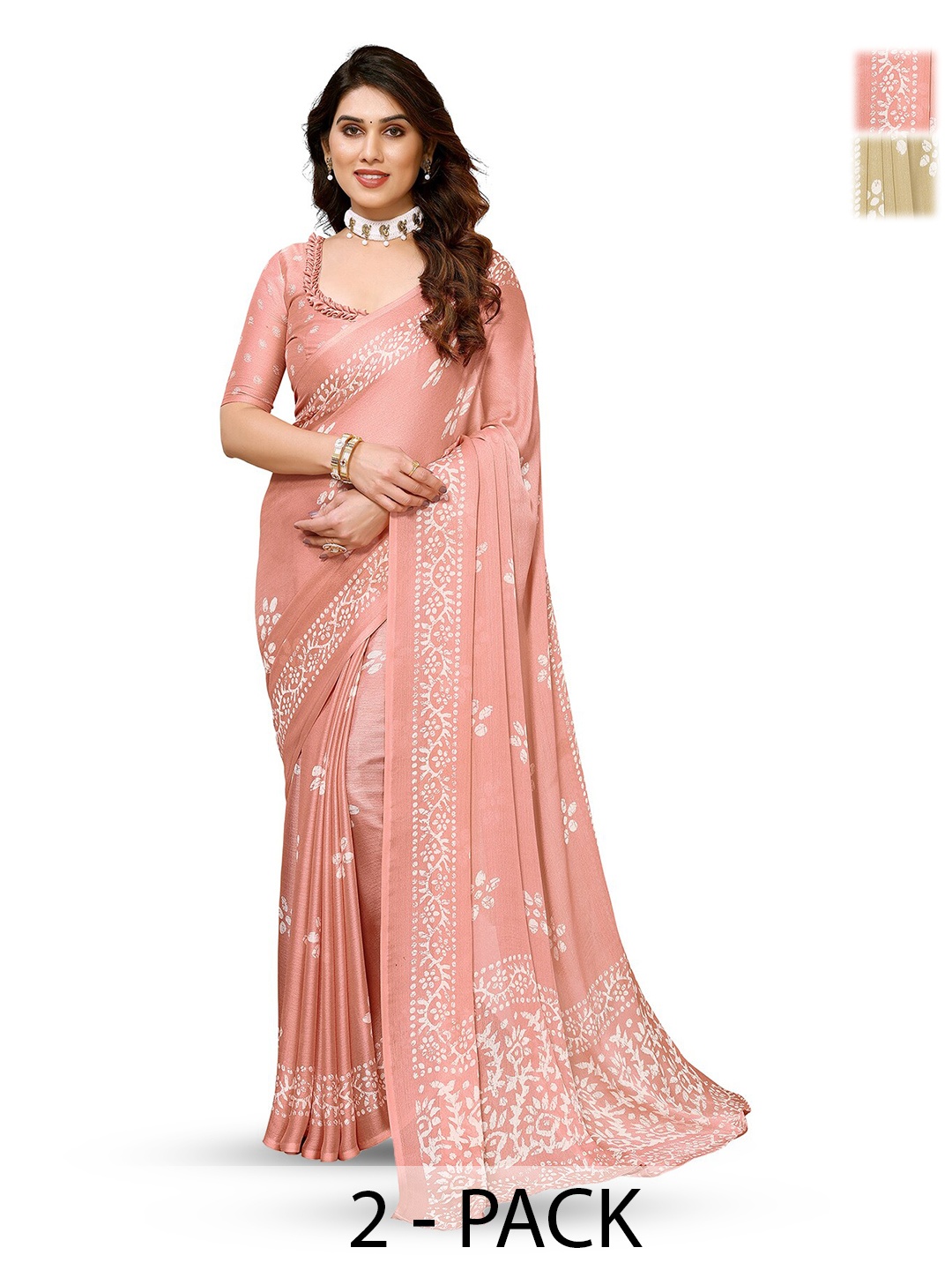 

ANAND SAREES Selection Of 2 Floral Printed Saree, Pink