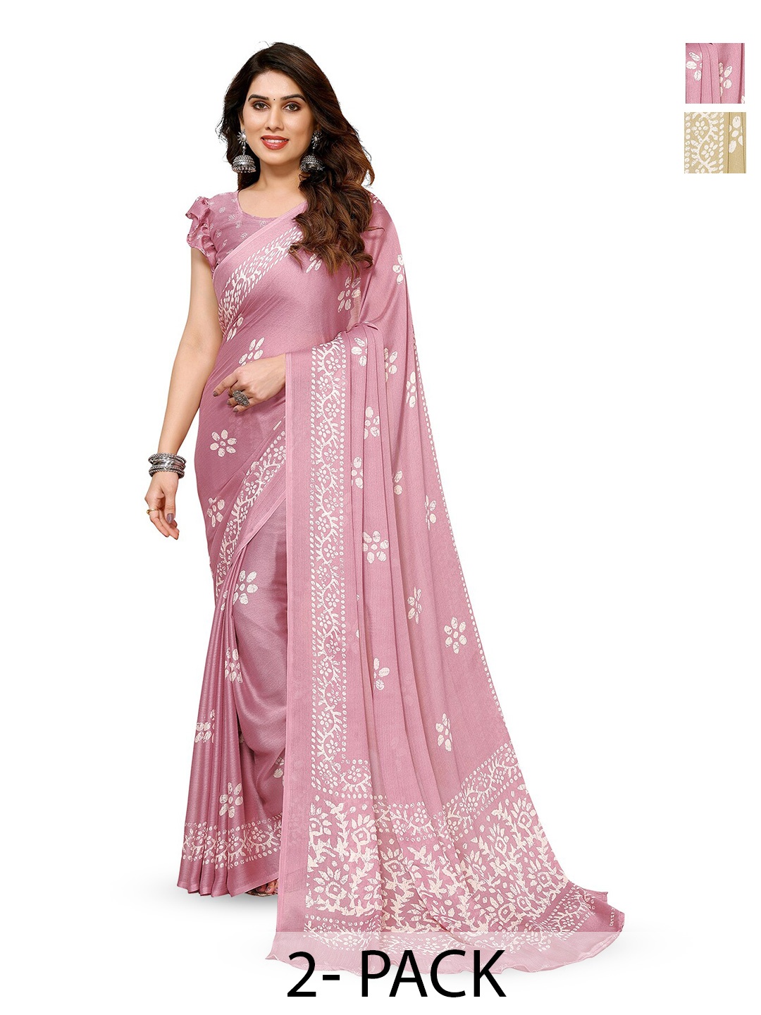 

ANAND SAREES Selection Of 2 Floral Sarees, Pink