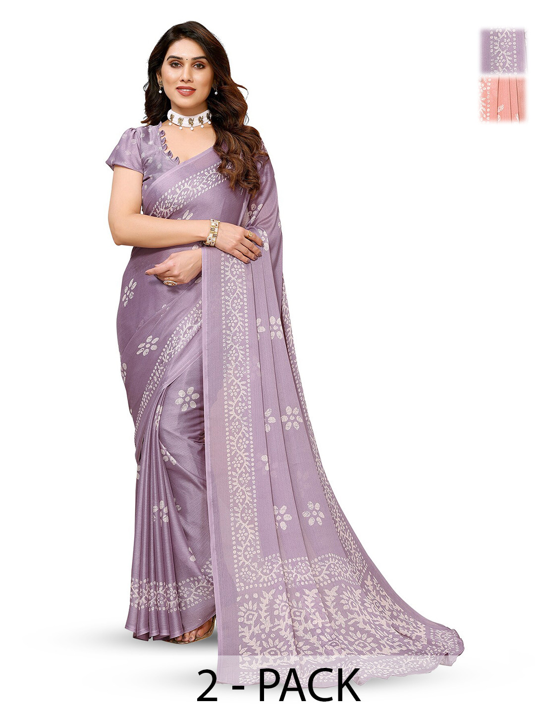 

ANAND SAREES Selection Of 2 Floral Printed Sarees, Lavender