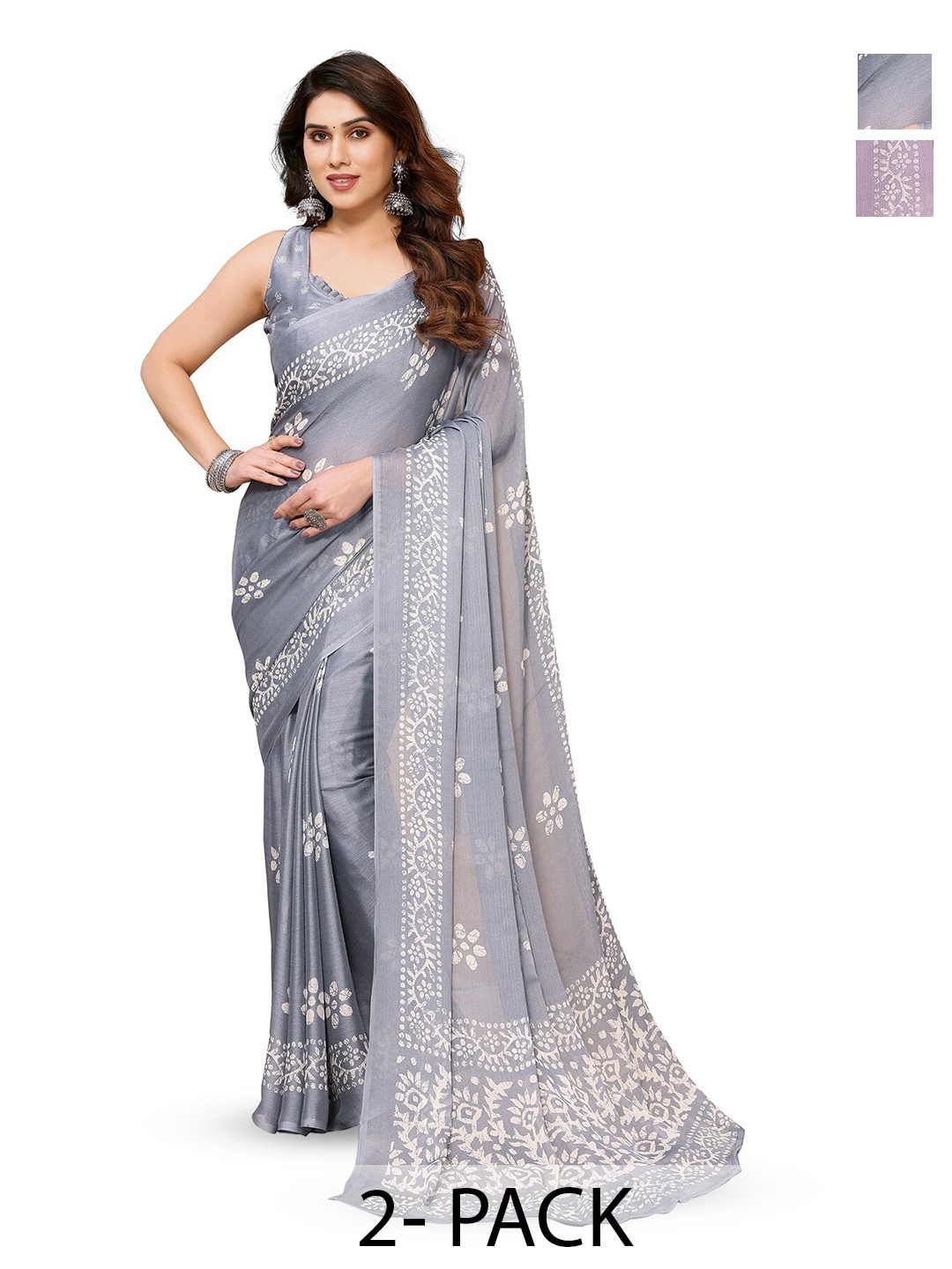 

ANAND SAREES Selection Of 2 Floral Printed Saree, Grey