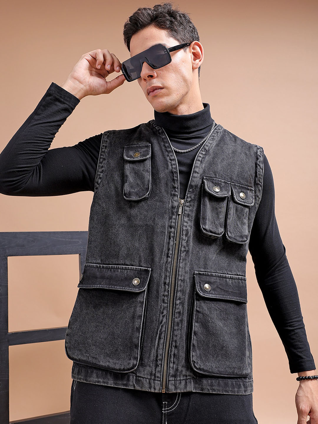 

The Indian Garage Co Washed Cotton Denim Jacket, Black