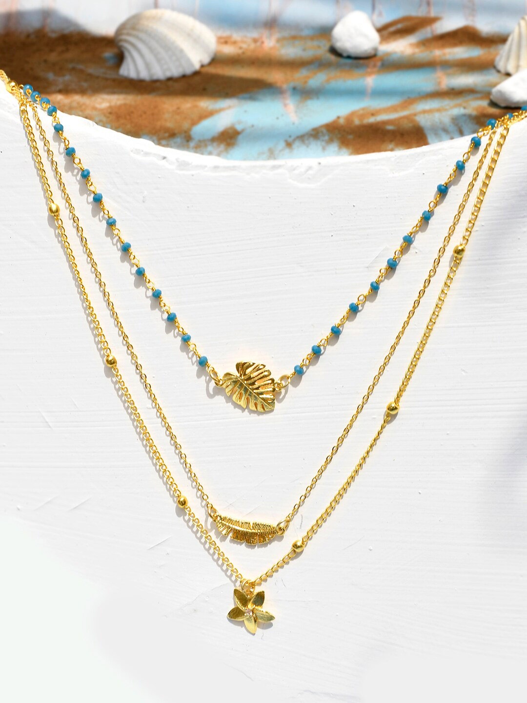 

Voylla Gold-Plated Tropical Flora Multi-Layered Necklace