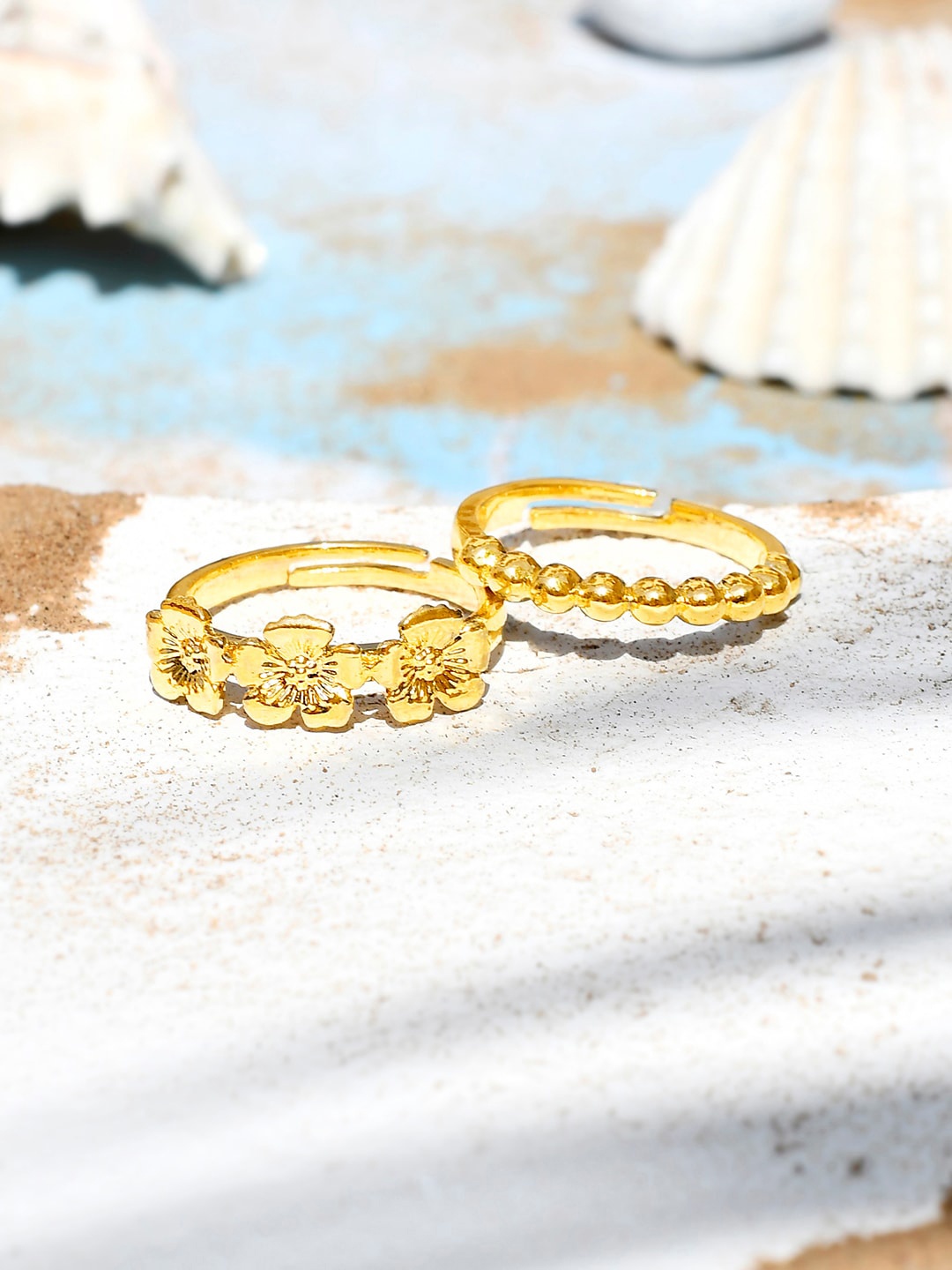 

Voylla Set Of 2 Gold-Plated Hibiscus Stackable Rings