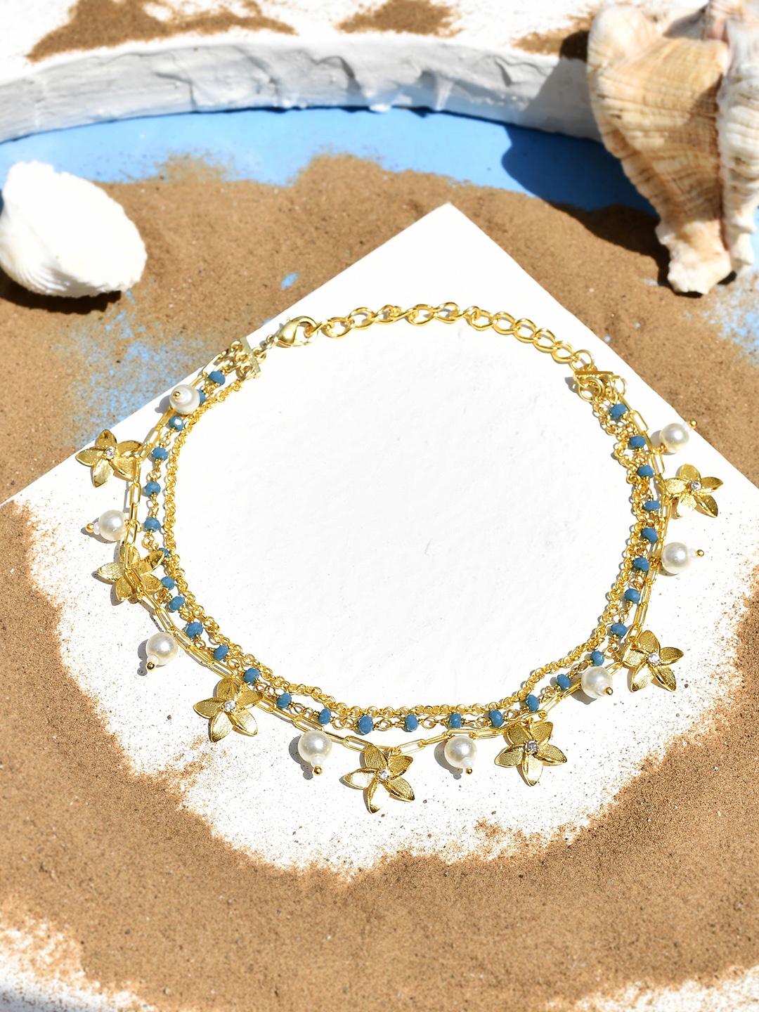 

Voylla Gold-Plated Multi-Layered Anklet