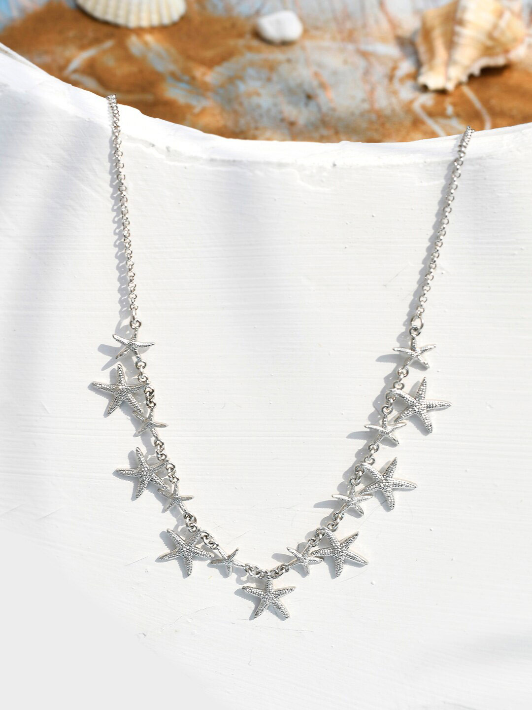 

Voylla Rhodium-Plated Hawaii Starfish Dangler Necklace, Silver