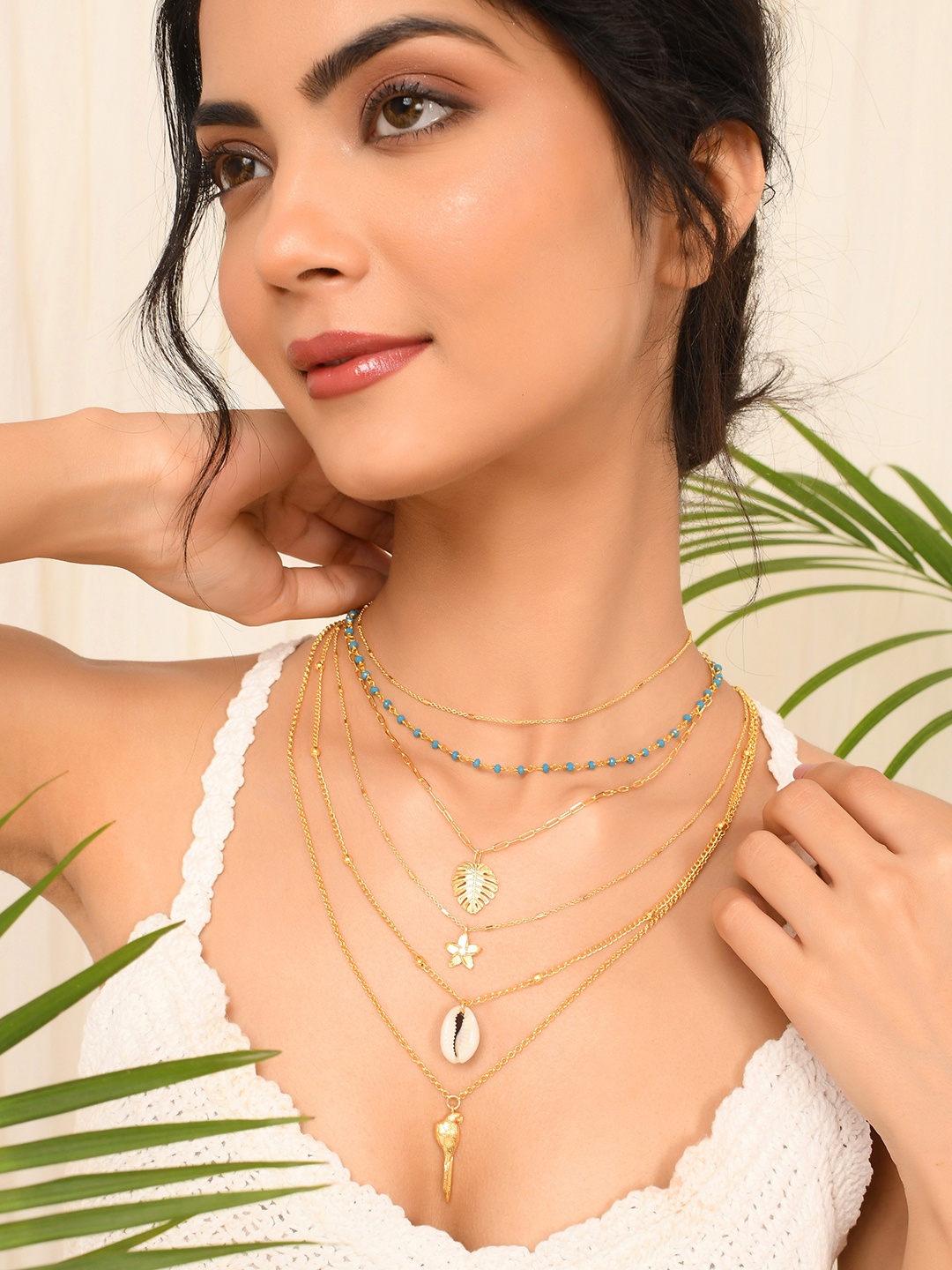 

Voylla Gold-Plated Multi Layered Coral Tropical Necklace