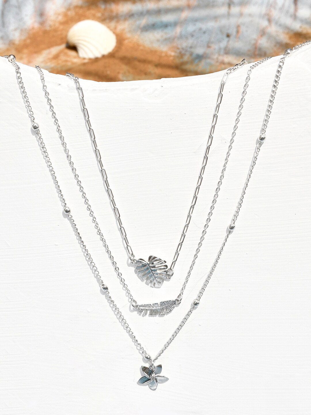

Voylla Rhodium-Plated Multi-Layered Necklace, Silver