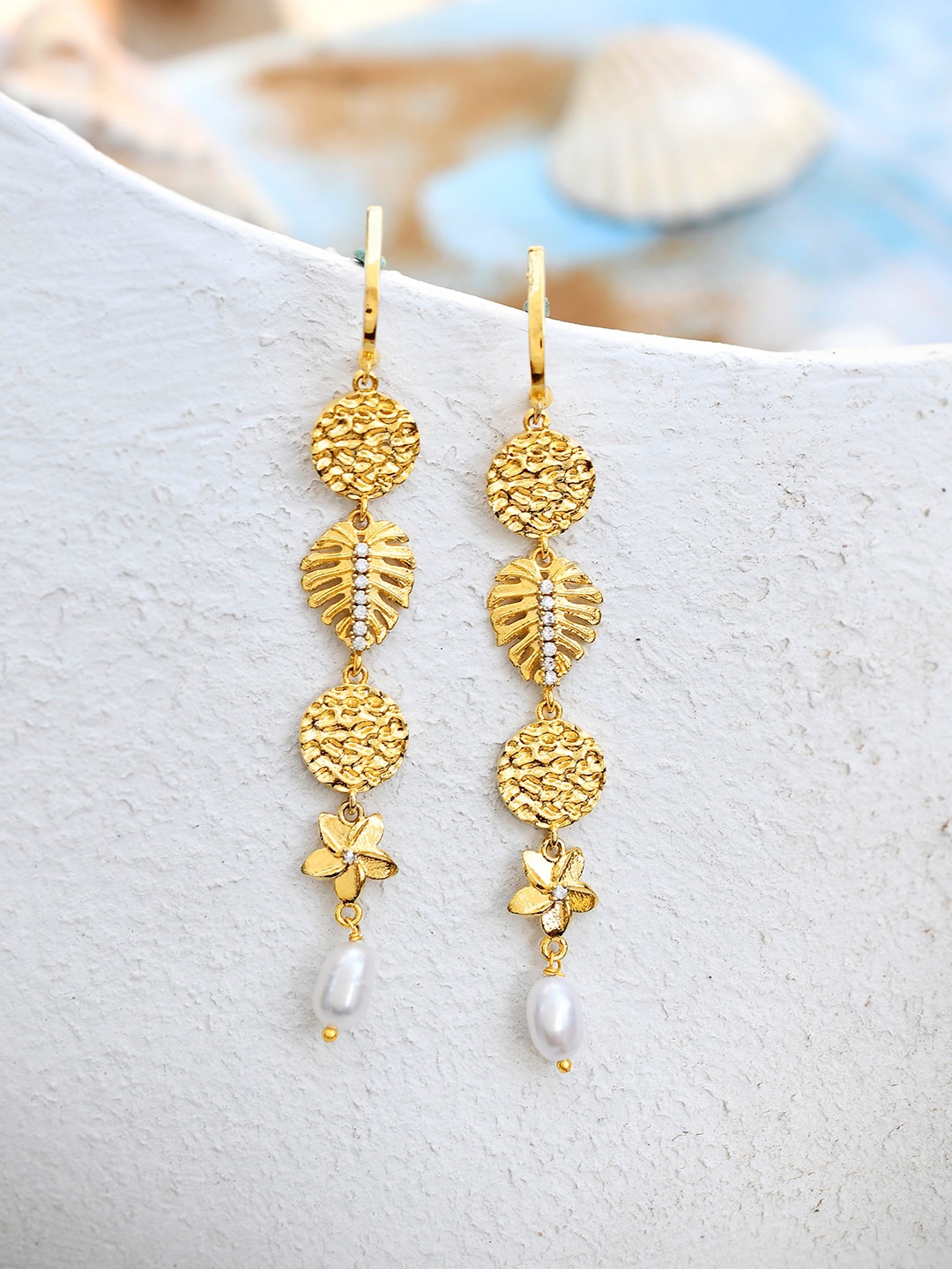 

Voylla Gold-Plated Contemporary Beaded Drop Earrings