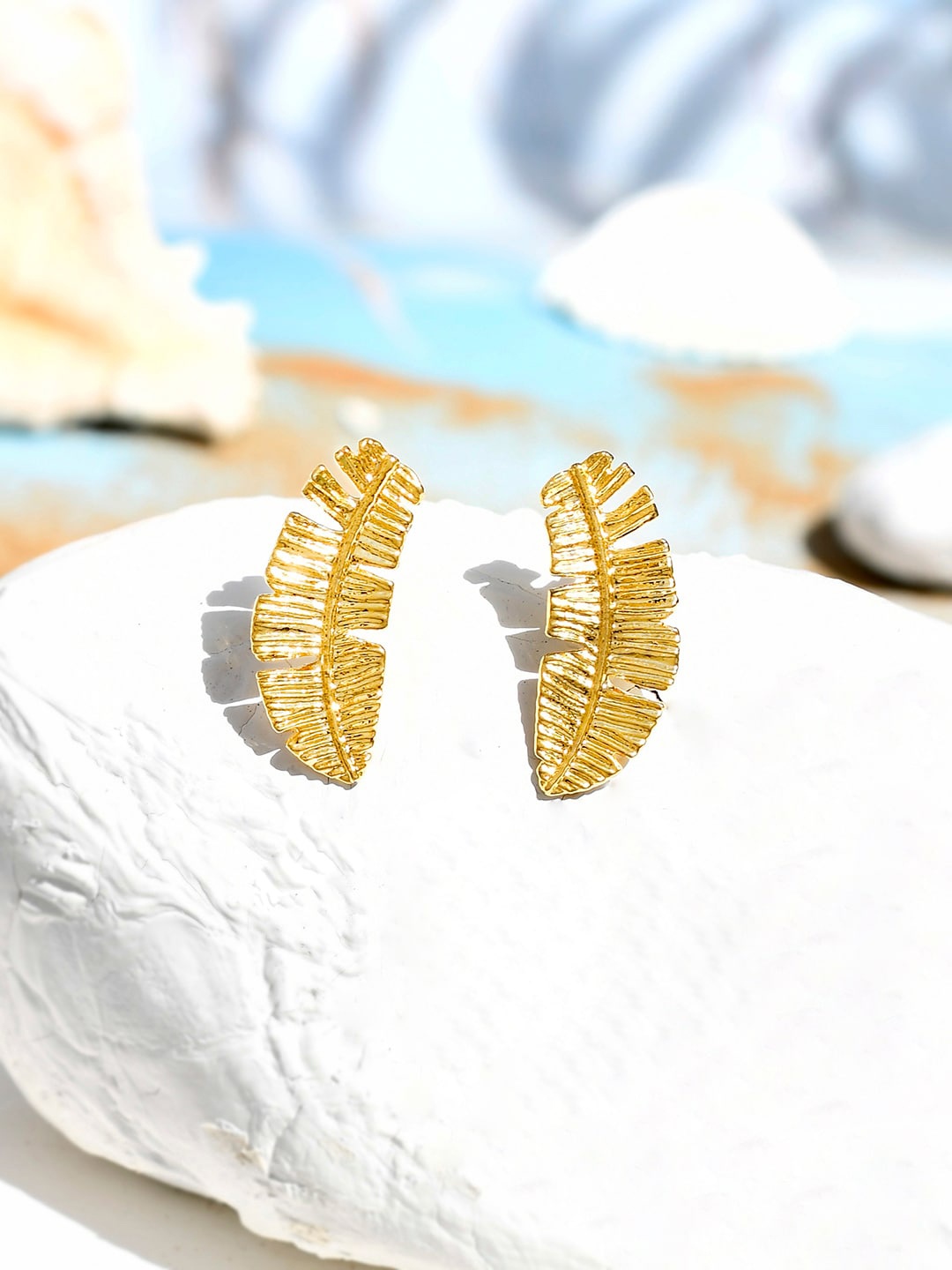 

Voylla Gold-Plated Contemporary Banana Leaf Studs Earrings