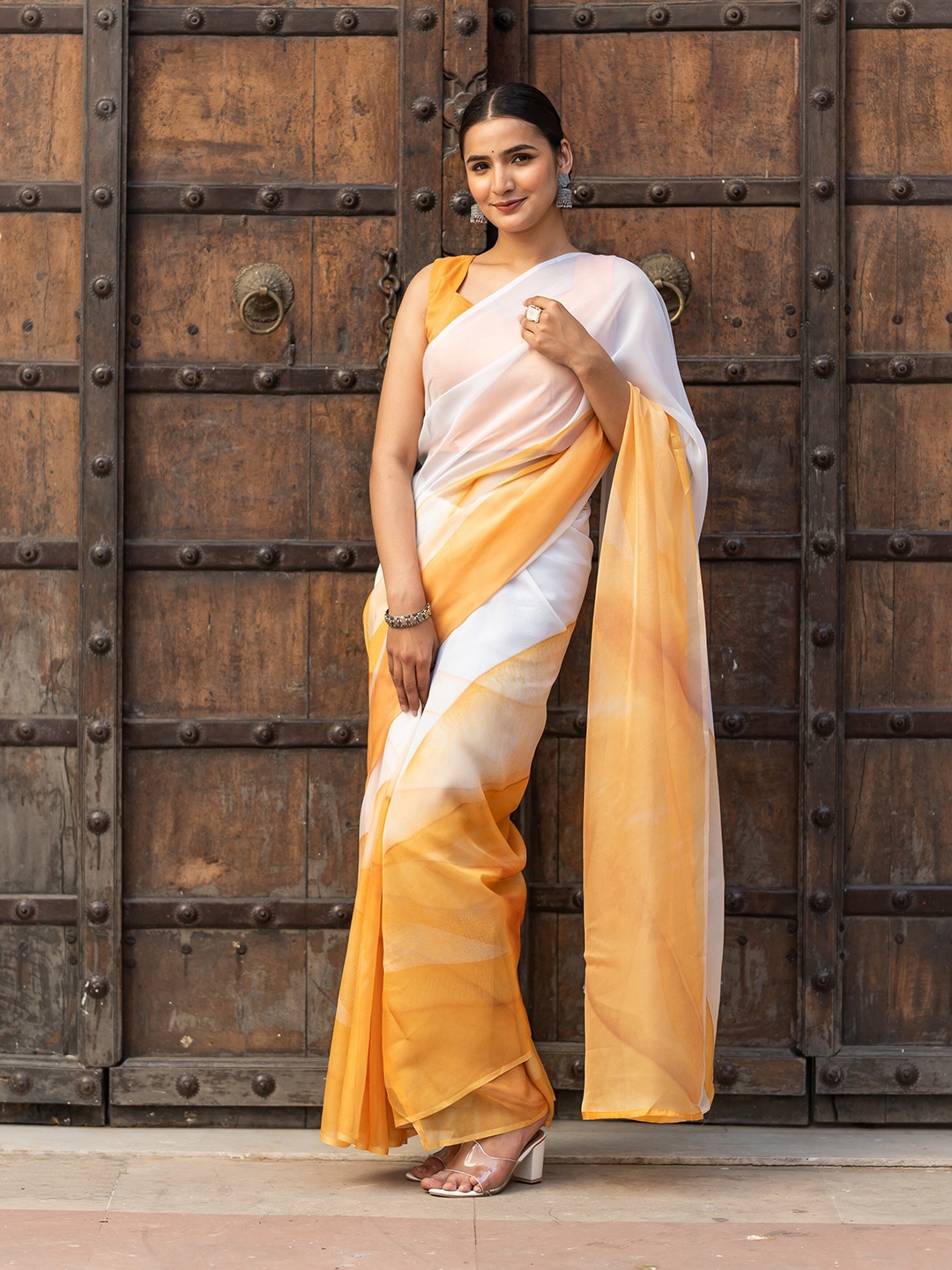 

ASPORA Ombre Dyed Saree, White