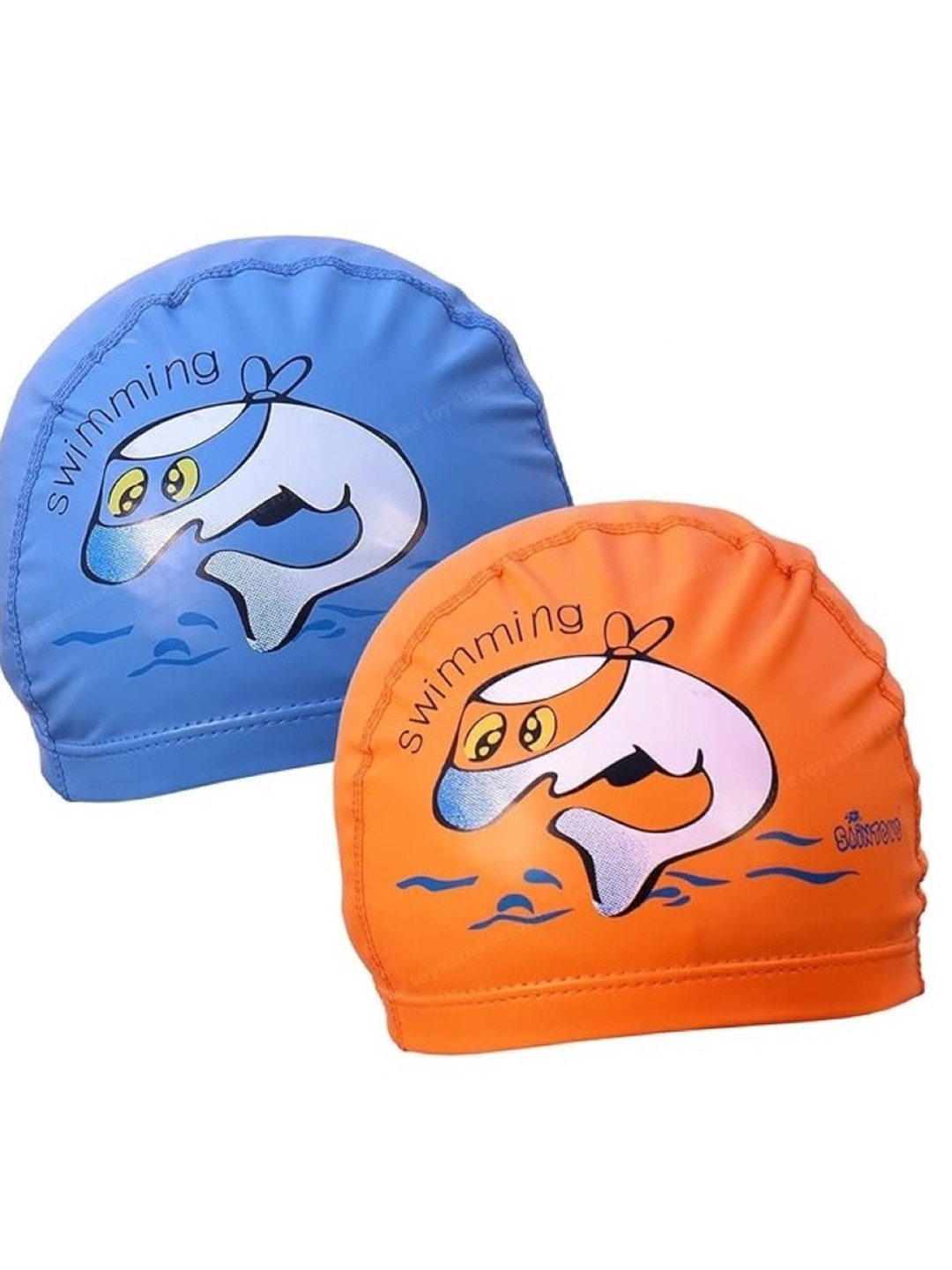 

EL REGALO Kids Set Of 2 Printed Water-Proof Swim Caps, Blue