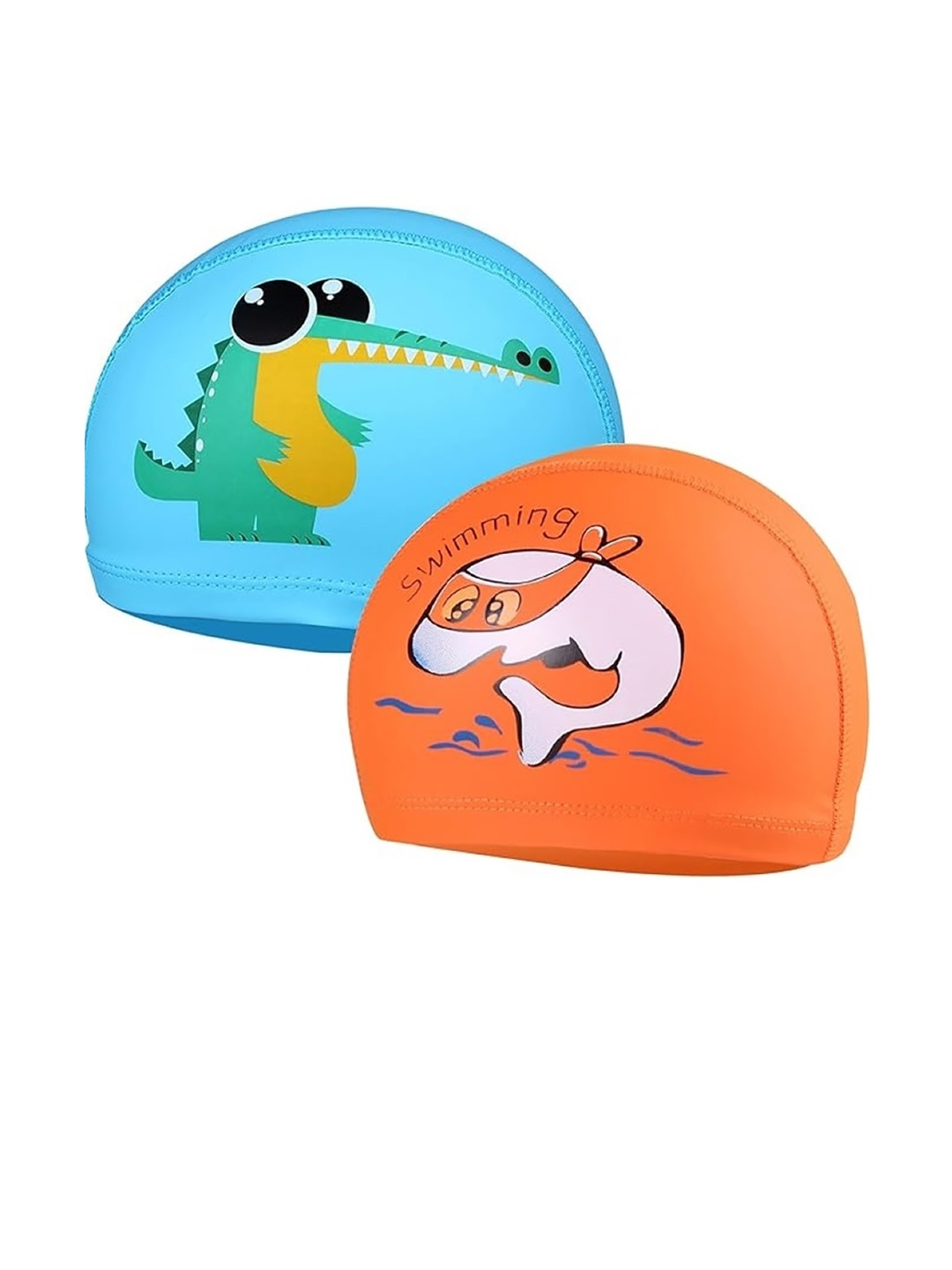 

EL REGALO Kids Pack Of 2 Printed Swimming Caps, Blue
