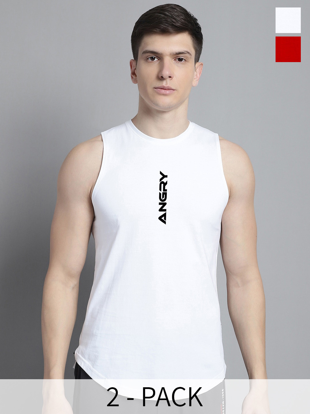 

FBAR Pack Of 2 Printed Cotton Skin-Friendly Gym Vests, White