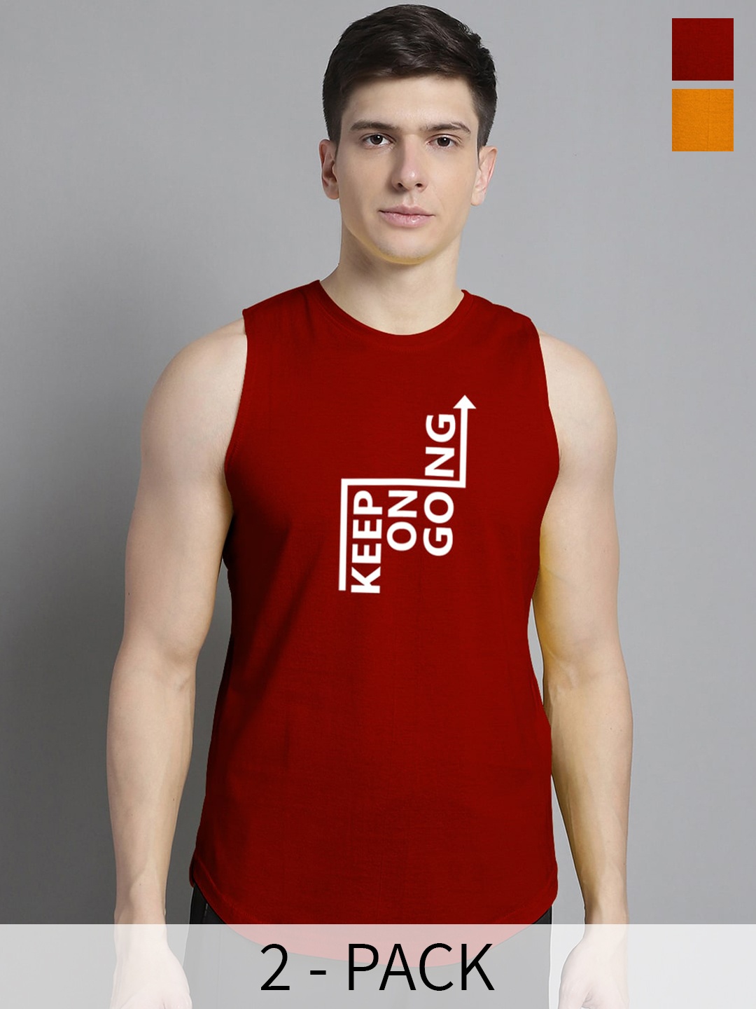

FBAR Pack Of 2 Printed Cotton Skin-Friendly Gym Vests, Maroon