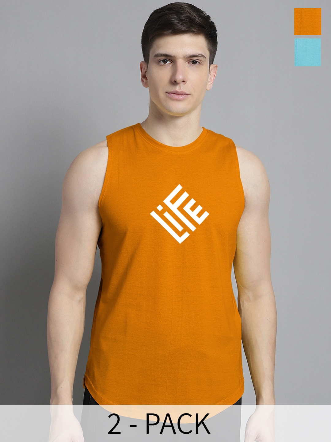 

FBAR Pack Of 2 Printed Cotton Skin-Friendly Gym Vests, Turquoise blue
