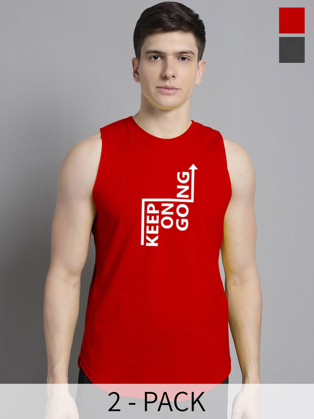 

FBAR Pack Of 2 Printed Cotton Skin-Friendly Gym Vests, Grey